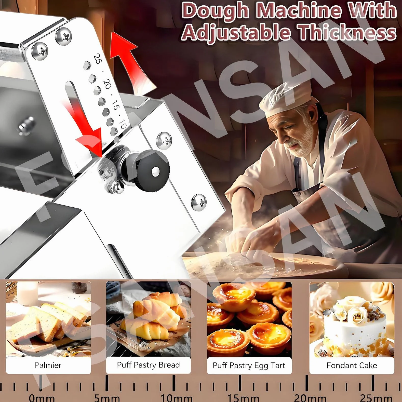 Sfogliatrice Professionale per Pasta sfoglia e Fondente, sfogliatrice Manuale, Spessore Regolabile da 0 a 25 mm, sfogliatrice Pieghevole per panetterie e pasticcerie,Model400