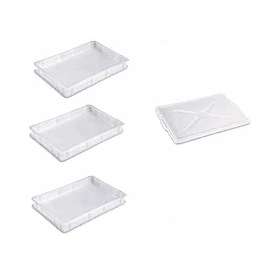 BOTTIGLIERI CASALINGHI GIGANPLAST | Trio di scatole di pasta con 1 coperchio per alimenti in plastica, ideale per pane e pizza, servizio e sovrapposbile, 30 x 40 x 10 cm