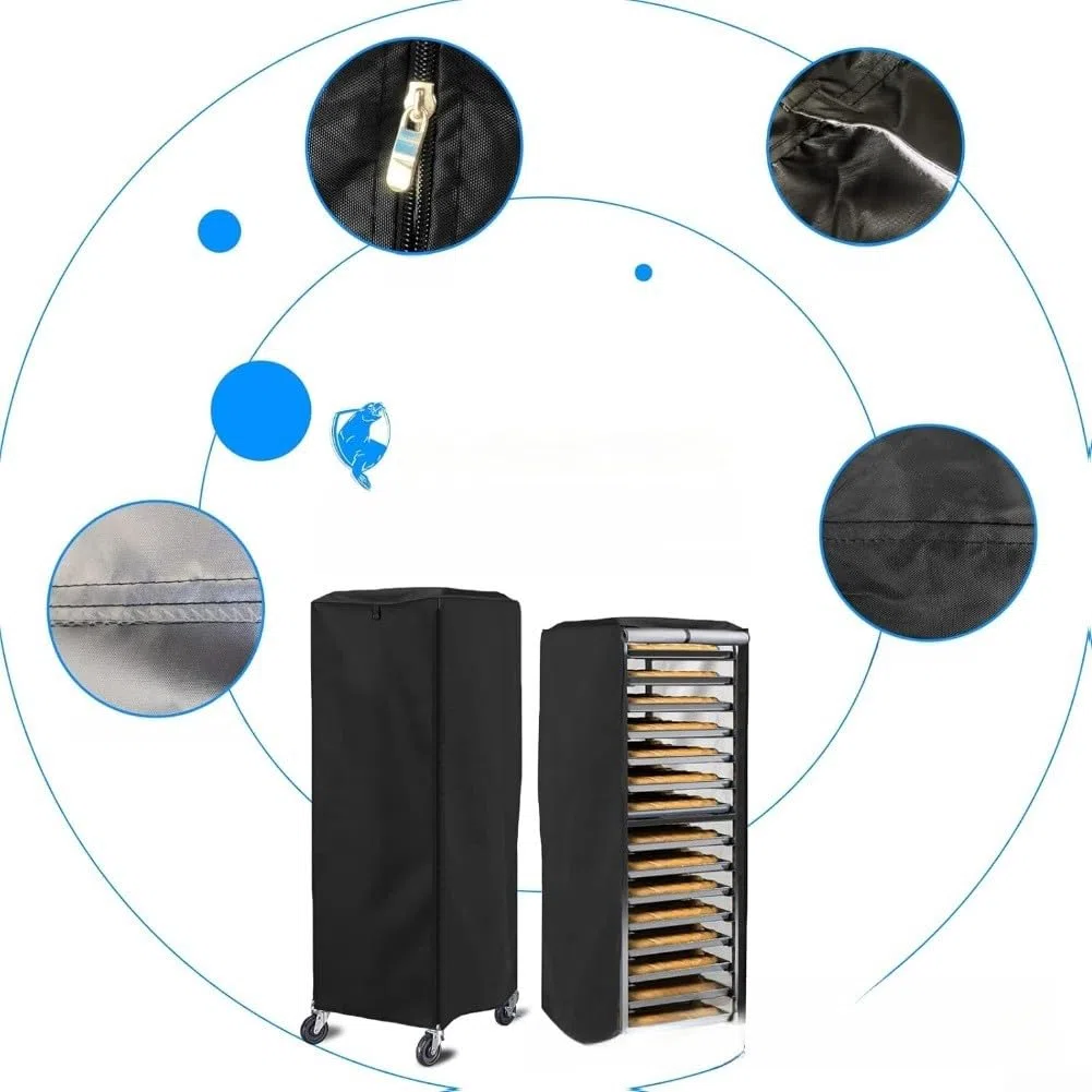 Copertura per panetteria, resistente, impermeabile, in tessuto 420D, pannello trasparente, con aperture di ventilazione, adatto per panini a 20 ripiani, chiusura con cerniera, nero (58,4 x 71,1