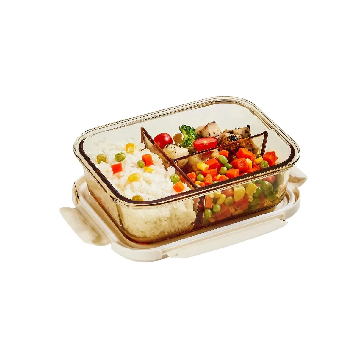 Contenitore per il pane in vetro adatto al microonde, con scomparti a 3/2/0 e borsa termica, chiusura a 4 lati, vetro borosilicato + alloggiamento in PP, per professionisti (grande