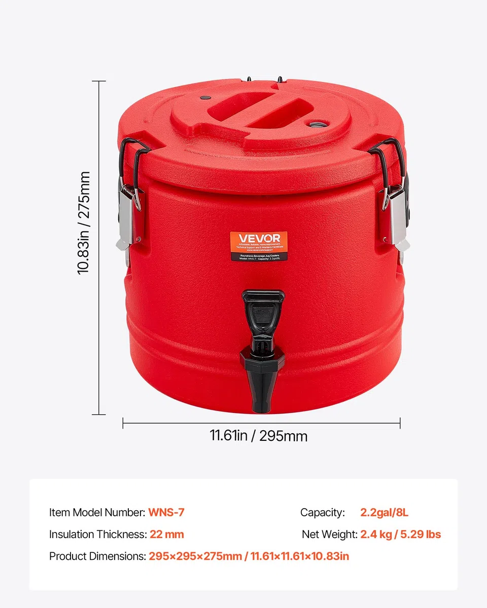 VEVOR Distributore di Bevande Isolato da 8 L Distributore di Bevande Calde e Fredde Termiche con Rubinetto, Interno in Acciaio Inossidabile 304, per Tè, Caffè, Ristoranti, Esterni, Uso Versatile