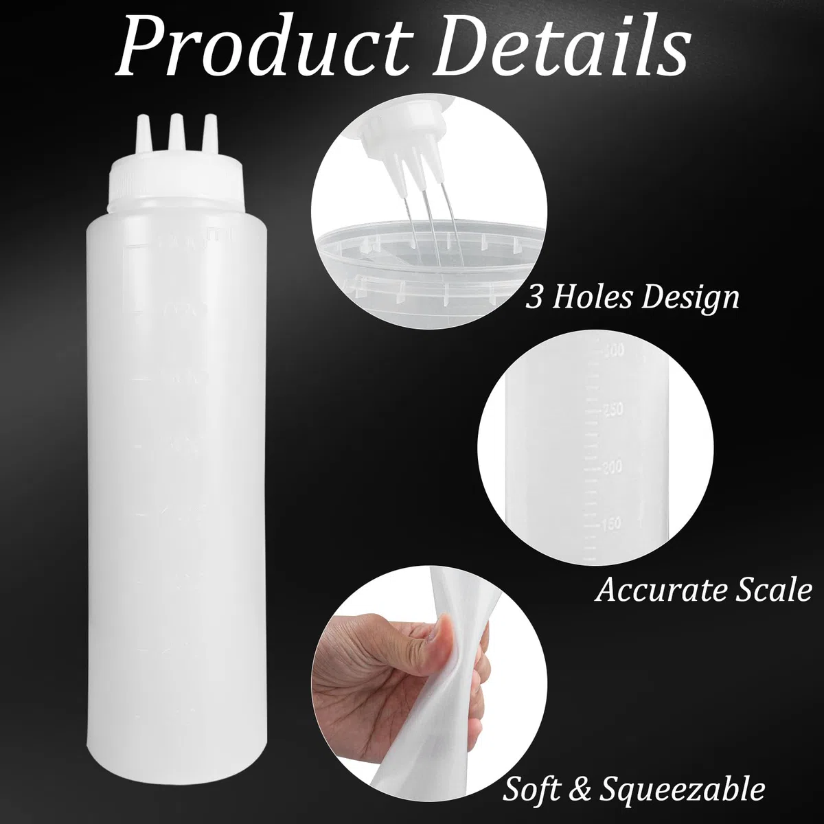 4 bottiglie da spremere con 3 beccucci, dispenser per salse da 24 oz con torsione sul coperchio, in plastica, per ketchup, maionese, senape, sciroppo di olio d'oliva