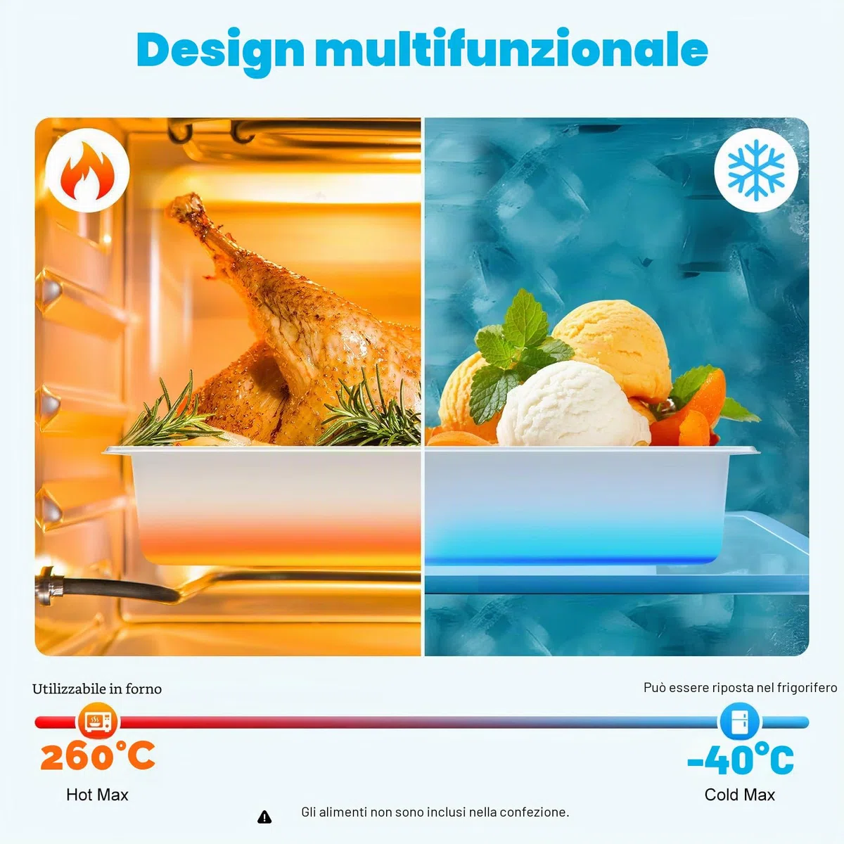 4 contenitori in acciaio inox per hotel, catering e buffet Vassoio per alimenti, con coperchio Porzioni per feste e arrosti da cuocere 50,8 x 30,48 x 10 cm