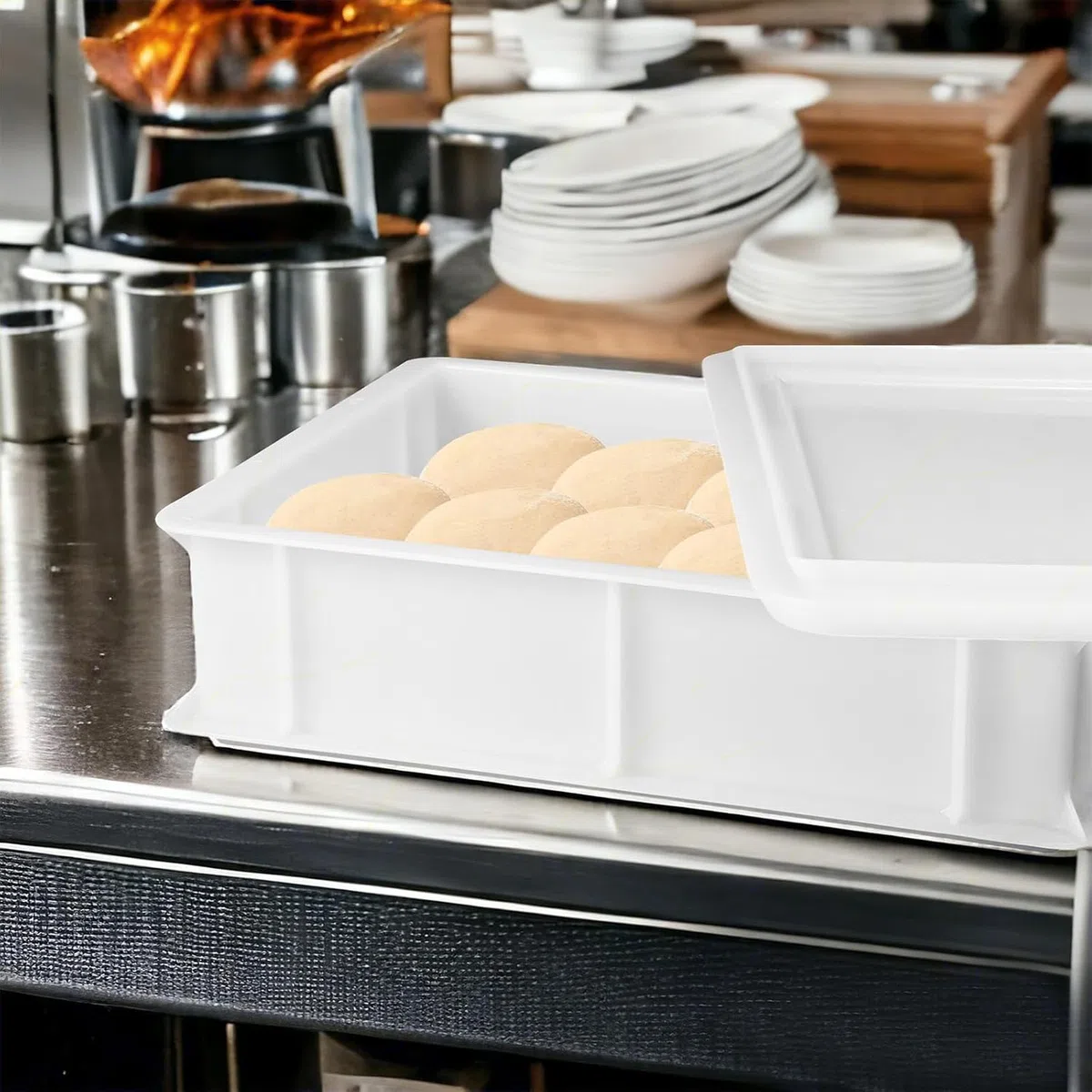 Cassetta con Coperchio portaimpasti palline Pizza Pane panette 60x40x13 certificata per alimenti VASCHETTA DA FRIGO litri 24 professionale impilabile sovrapponibile PIZZERIA CASEIFICI