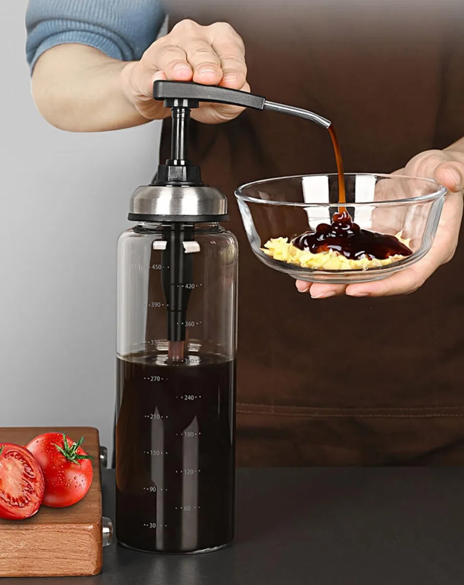 2 dispenser per salse in vetro, 500 ml, senza gocciolamento, pompe per uso alimentare per miele, sciroppi, olio, condimenti, condimenti per insalata e altro ancora