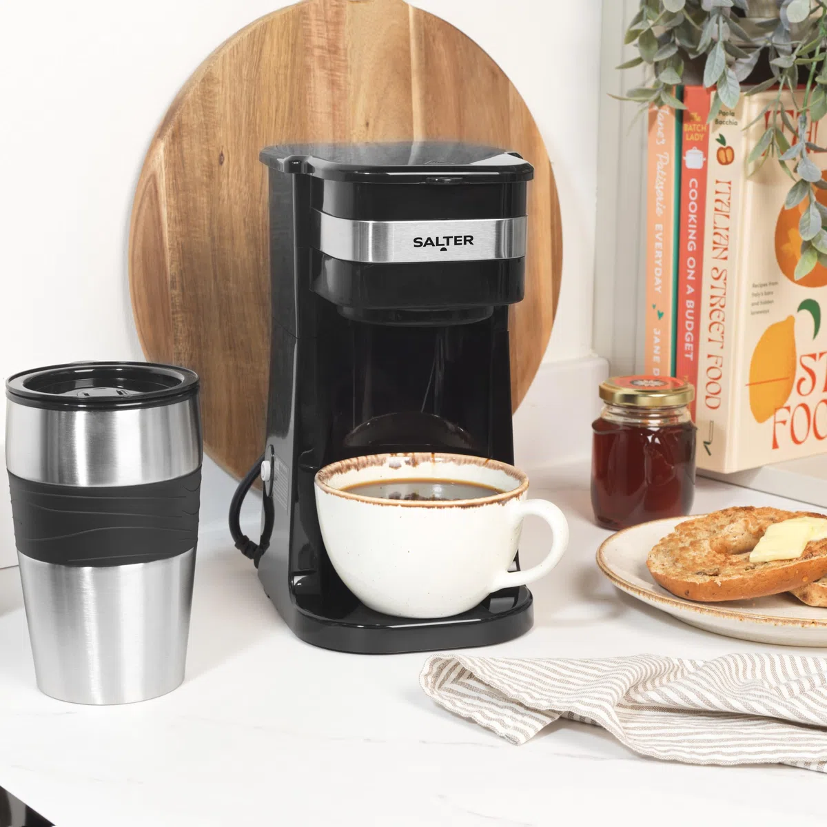 Salter Macchina da Caffè Monodose con Tazza Termica 420 ml – Coffee Maker con Filtro Lavabile Riutilizzabile, Caffè Americano da Viaggio Pronto in 3-4 Minuti
