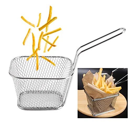 8 mini cesti per patatine fritte in acciaio inossidabile, cestello per fritte, scolapasta per friggere, cestello per friggitrice, strumento da per presentazione di cibo.