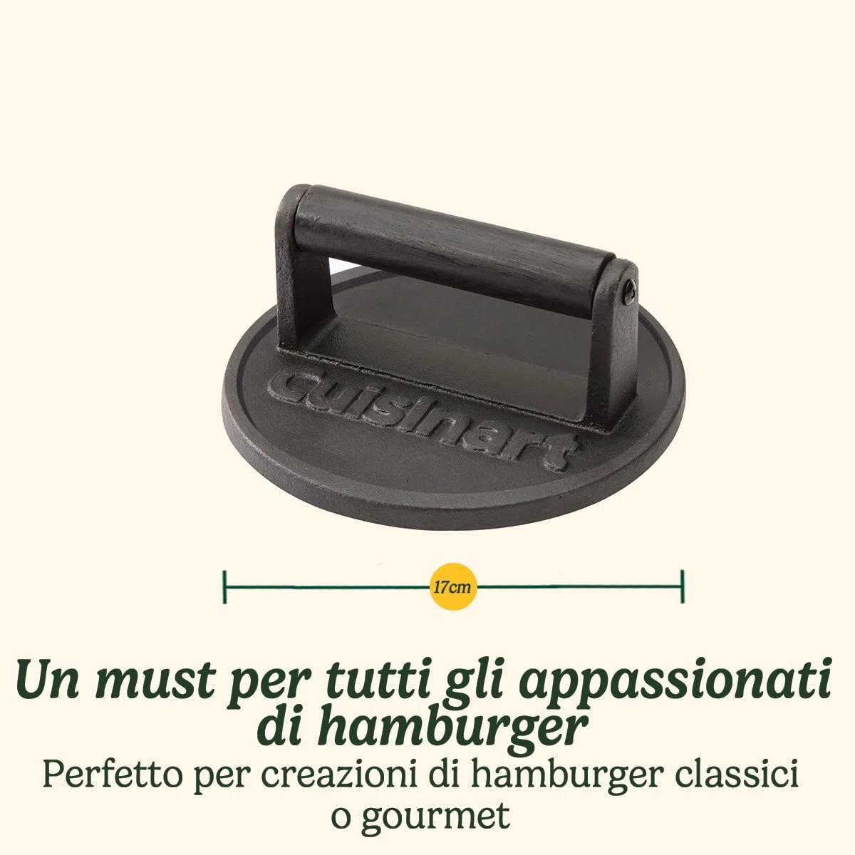 Cuisinart Pressa per hamburger in ghisa, resistente, con manico resistente al calore, 17 cm, per hamburger, carne, panini