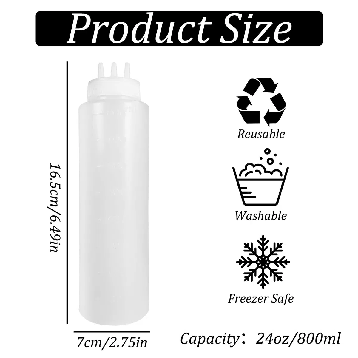 4 bottiglie da spremere con 3 beccucci, dispenser per salse da 24 oz con torsione sul coperchio, in plastica, per ketchup, maionese, senape, sciroppo di olio d'oliva