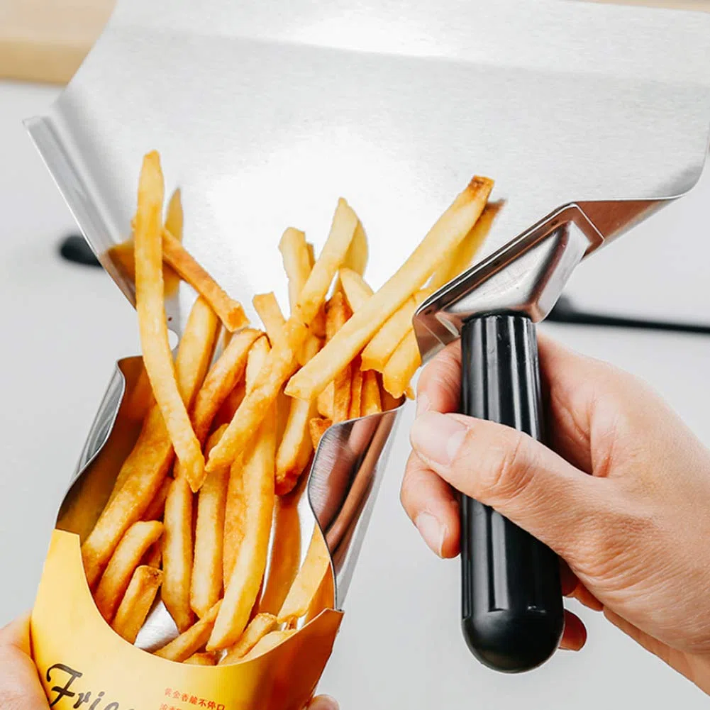 MAGT Paletta per Patatine Fritte, 23 x 21 cm Addensato in Acciaio Inossidabile Maniglia Singola per Popcorn Snack Caramelle