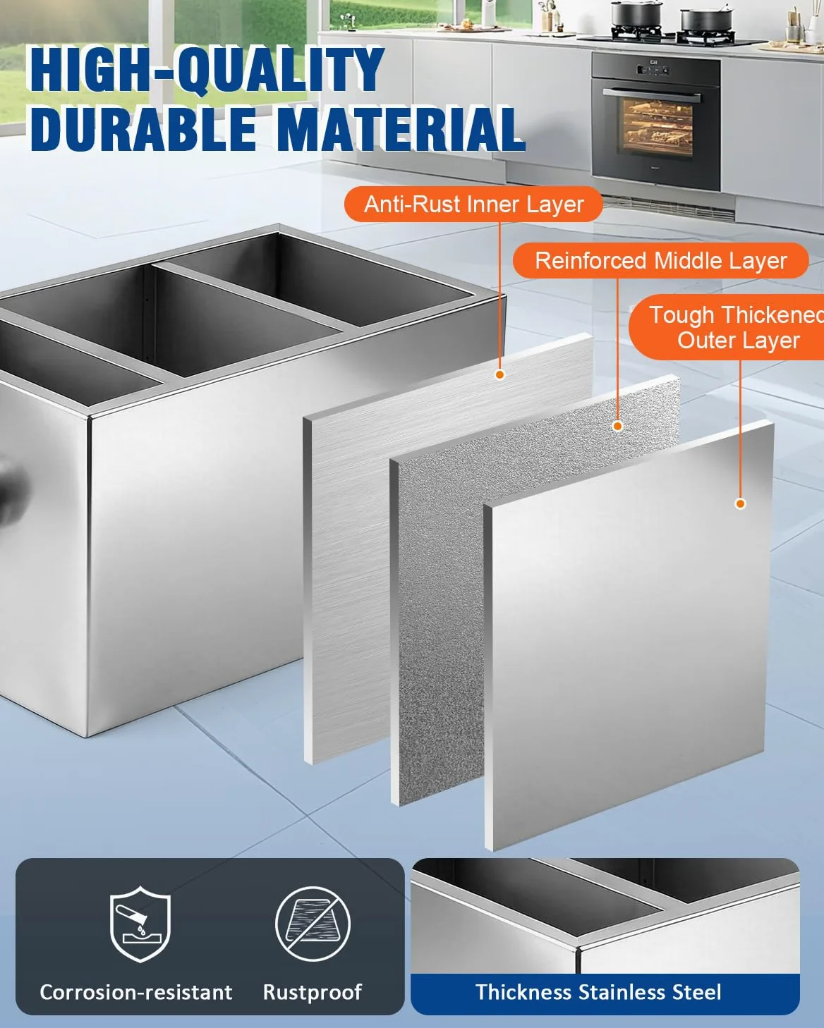 YUCHENGTECH Separatore di Grasso Commerciale 22L Trappola per Grassi in Acciaio Inox Intercettore per Grasso Filtro Separatore di Acqua per Olio per Ristorante, Mensa, Cucina 40x24x23cm