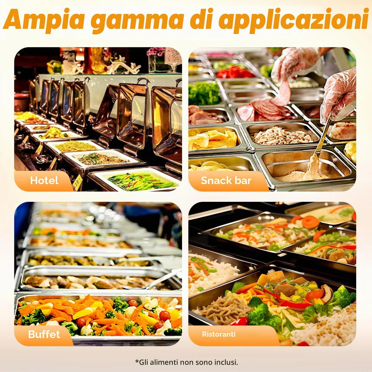 Treeisland Contenitori Gastronorm, 4 Contenitori in Acciaio Inox con Coperchio per Alimenti, Contenitori in Acciaio Inox per il Mantenimento in Calore di Cibi, Torte, Teglie per Hotel