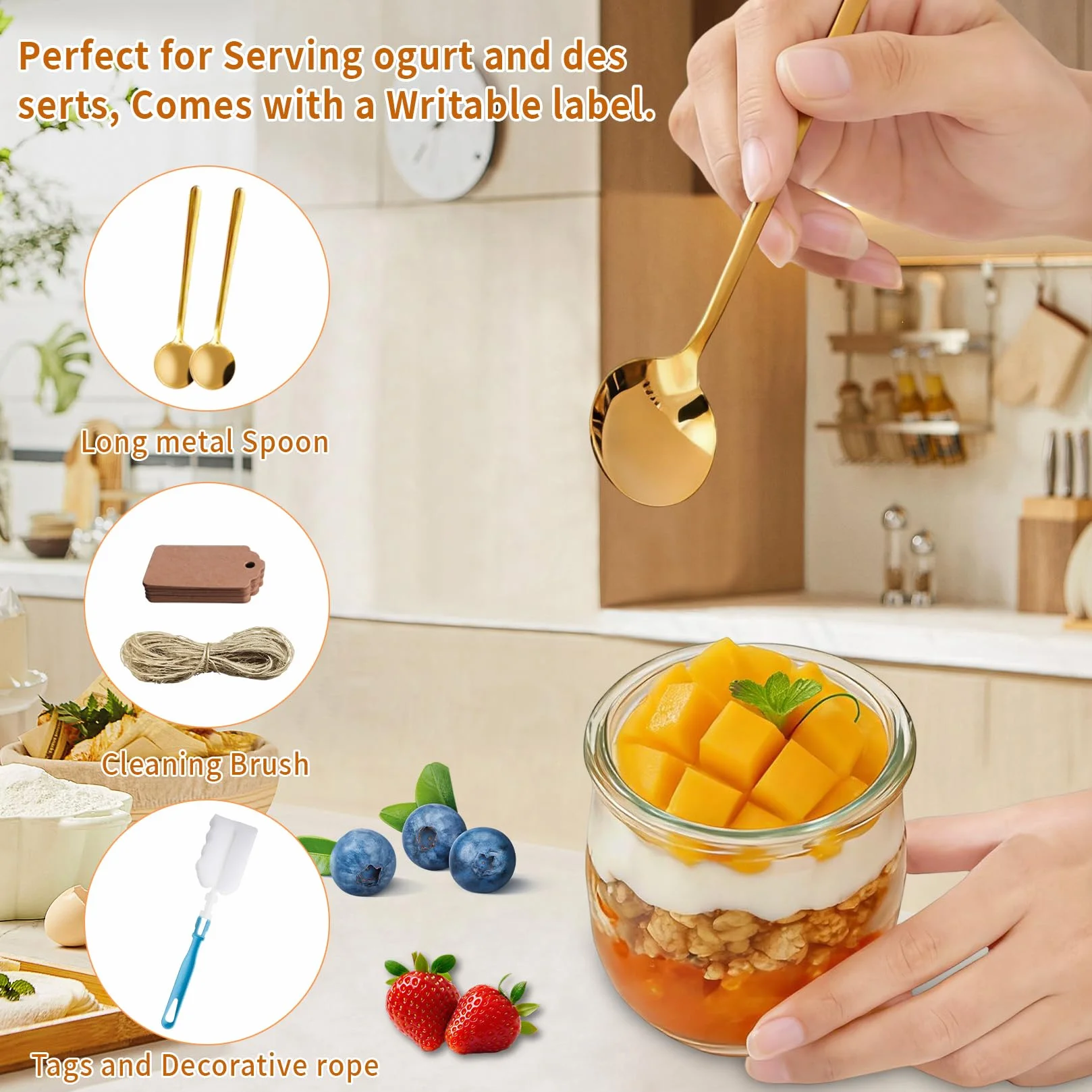 12 Pz Vasetti per Yogurt con Coperchio, 200 ml Barattolo Vetro con Coperchio, Bicchieri da Yogurt Trasparenti, Bicchieri da Dessert in Vetro per dessert, marmellata, muesli, mousse