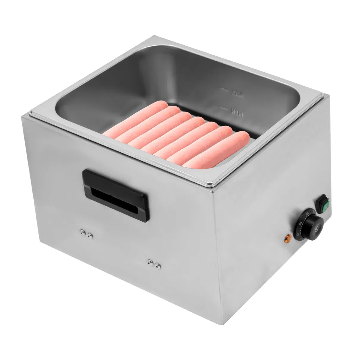Scaldavivande elettrico per salsicce, 1300 W, in acciaio inox, 10 l, con regolatore di temperatura, per snack bar, panetterie, 39 x 30 x 27 cm