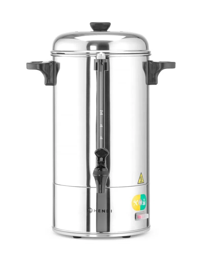 HENDI Percolatore, Parete Singola, Filtro Integrato, Rubinetto Antigoccia, per Caffè Macinato Grosso, Senza Filtro di Carta, 6L, 230V, 1500W, 340x227x(H)468mm, Acciaio Inox 18/0