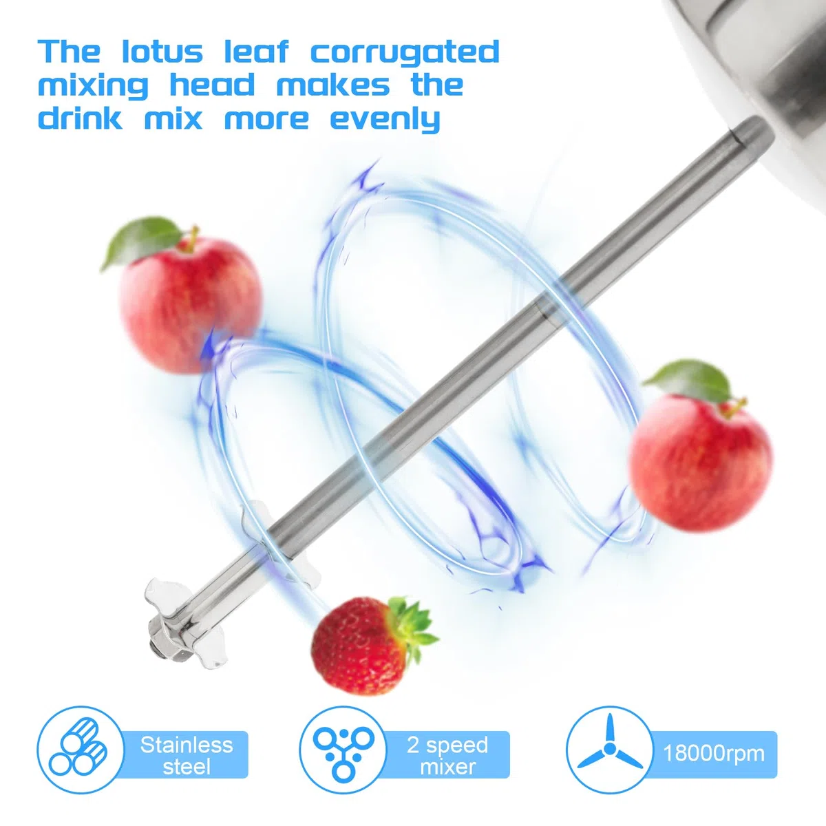 Frullatore per frappè, 180 W, elettrico, in acciaio inox, frullatore a base d'uovo, frullatore, per tè al latte, frappè, caffè, frullati, 18000RPM, 650 ml, testa singola