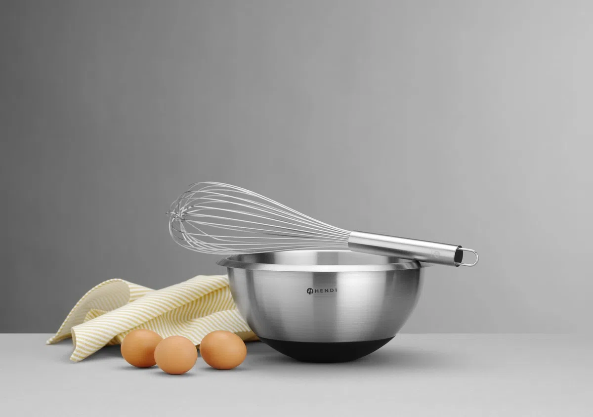 HENDI Ciotola da cucina, 6L, multifunzionale, insalatiera, contenitore per alimenti, ciotola di miscelazione, con base in gomma antiscivolo, ⌀330x(H)155mm, acciaio inox