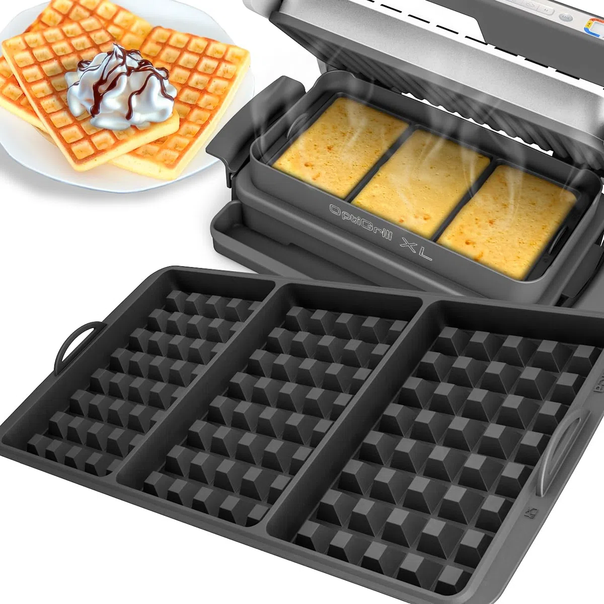 Inserto per Waffle Compatibile Con Tefal OptiGrill XL, 4 in 1, 2 in 1, Elite, Plus +, Elite Plus - Inserto in Silicone per Cialde Belghe, Accessori