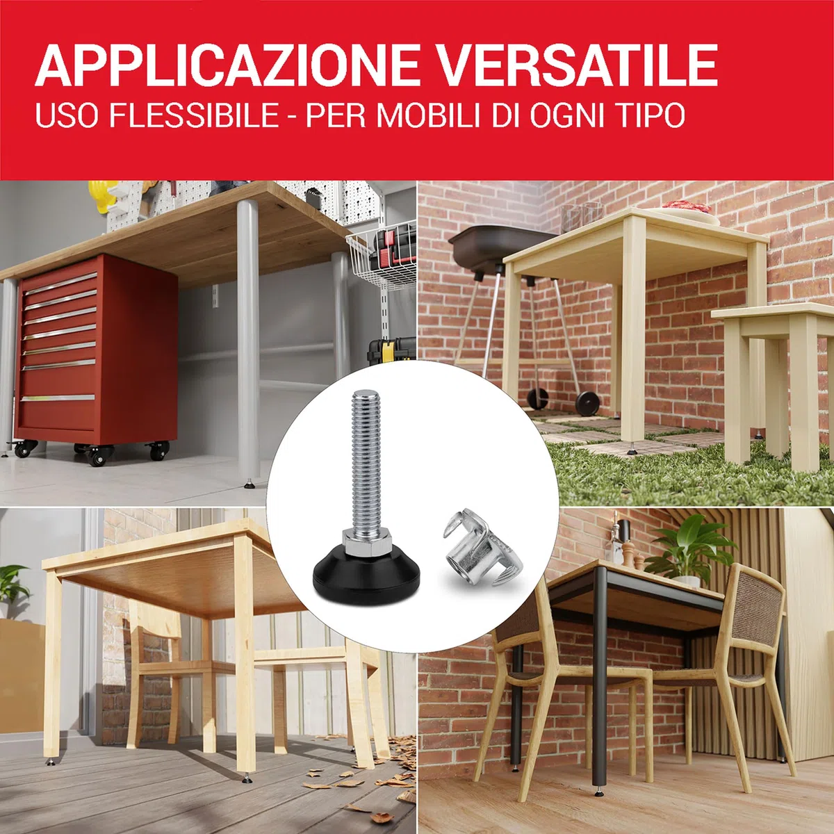 LouMaxx Piedini di Regolazione M10 x 40 mm Con Dado di Impatto, Set da 10 Pezzi, Vite di Regolazione, Piedini Regolabili in Altezza M10 x 40 mm