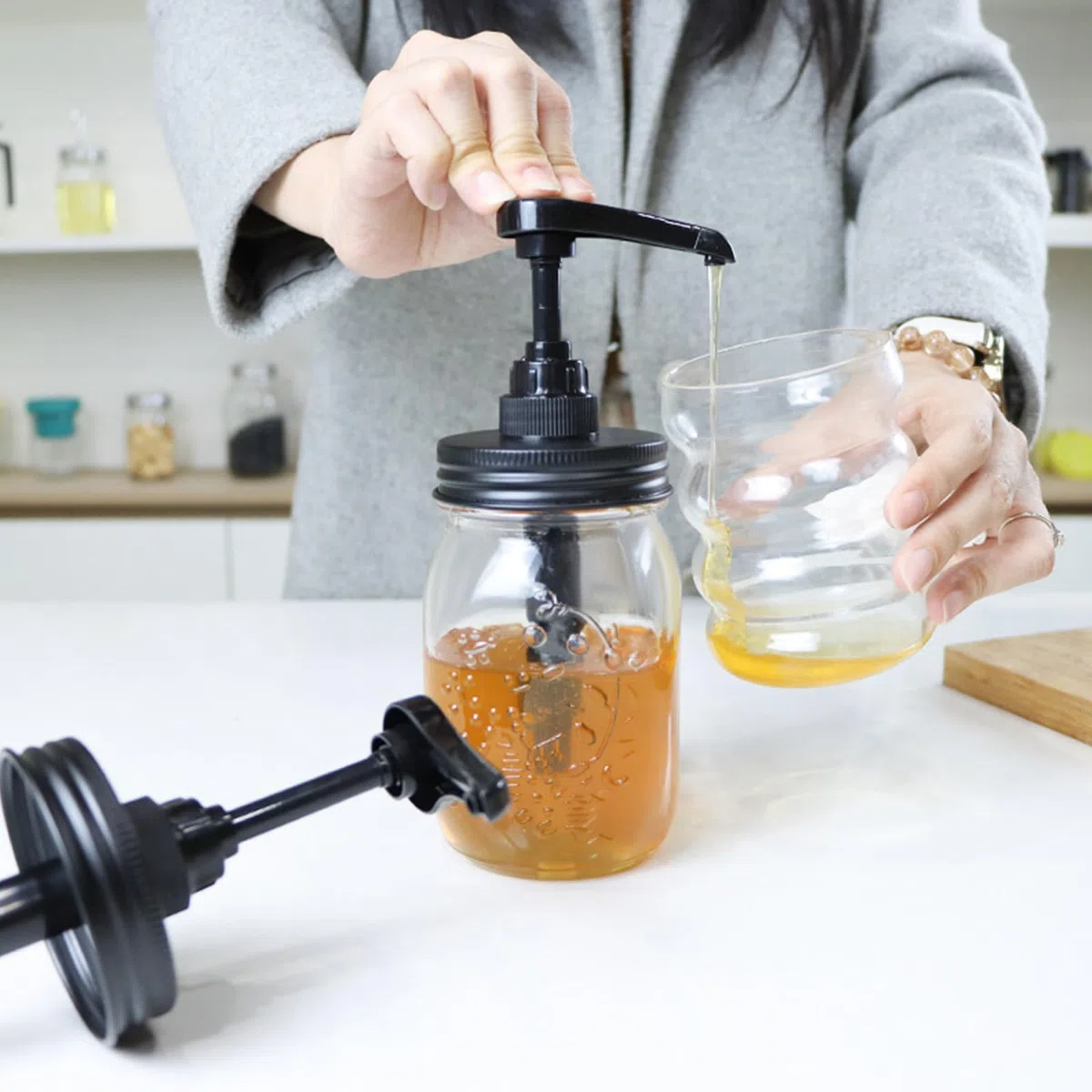 PANGBOER Pompe efficienti per dispenser di alimenti per sciroppi, marmellate e salse, coperchi per barattoli Mason per uso domestico e aziendale