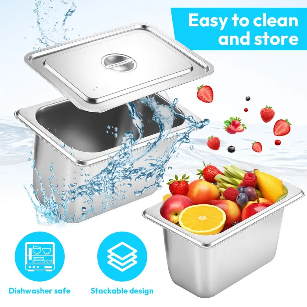 Set di 3 ciotole per alimenti in acciaio inox con coperchio, contenitore GN 1/3, contenitore Gastro e vaschette per il panierstraße, contenitore in acciaio inox per cibi caldi/freddi, catering e