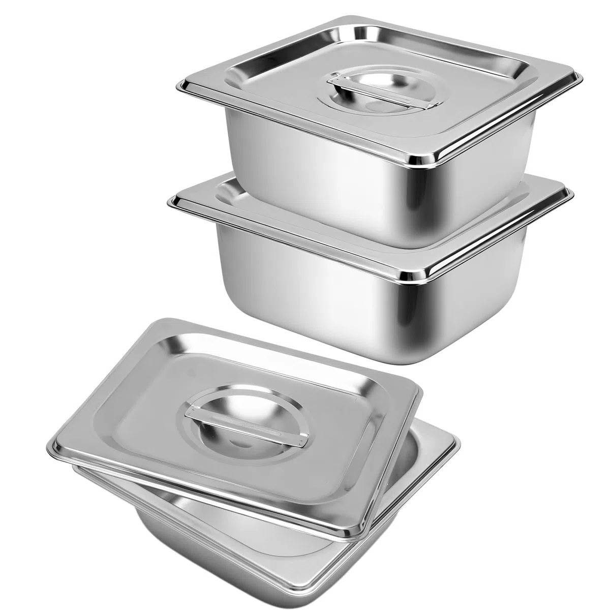 2 Pezzi Contenitori Acciaio Inox Gn 1/6, 17,5 x 16,2 x 6,5 Cm Contenitori Acciaio con Coperchio, Contenitore per Ristorante, Buffet, Festa