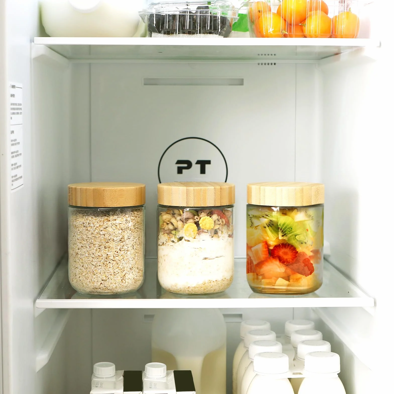500ml Barattoli di Vetro con Coperchio in Legno,4 Pezzi Vasetto di Avena per la Notte,Contenitore Vetro per Yogurt,Overnight Oats Jar Vasetti per Yogurt,Vasetti per Marmellata,Insalate,Frutta