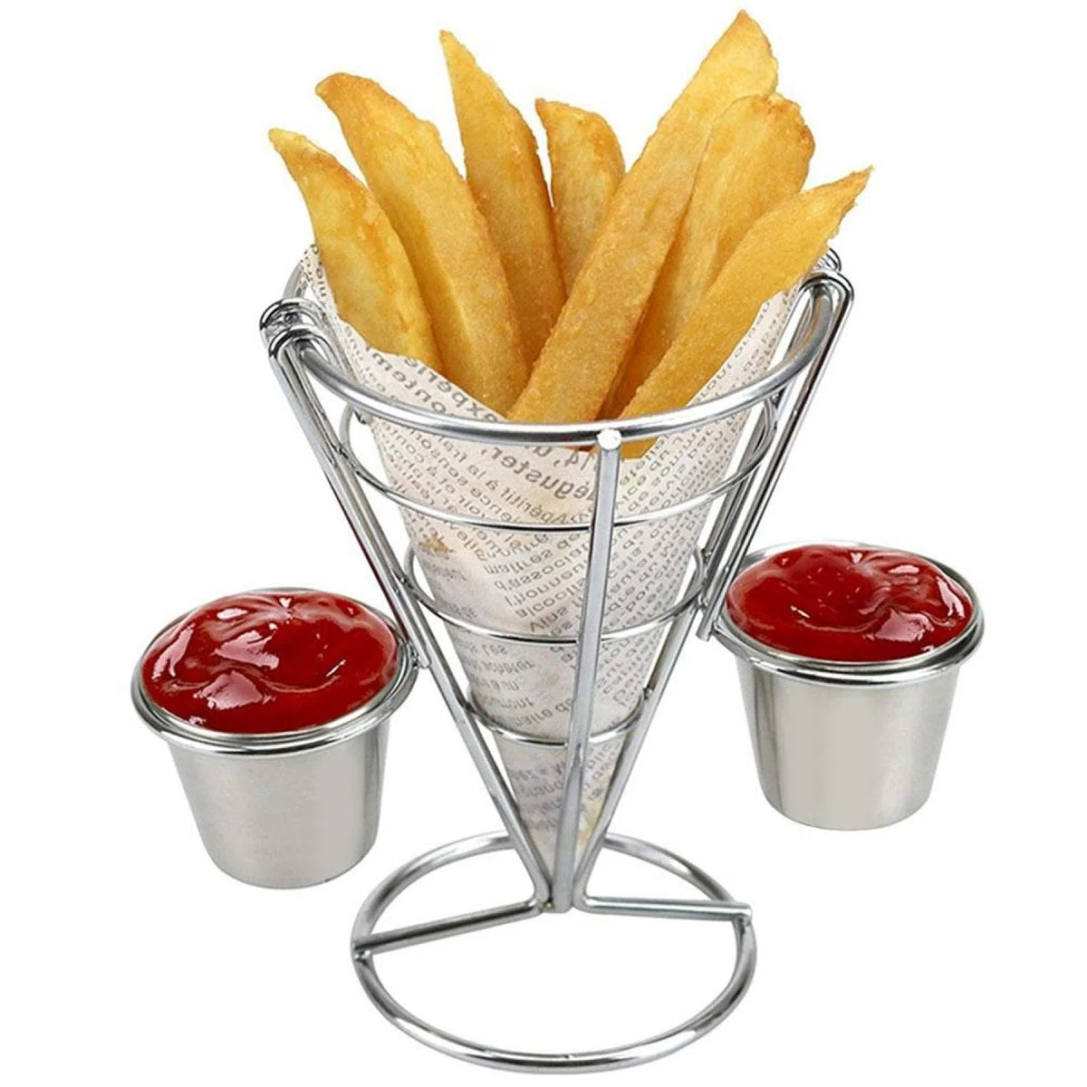 Tyenaza Supporto per Patatine Fritte, Cono Snack Fritto di Pollo Espositore Rack Fritture Alimenti Supporto Fry Chip Cestello in Metallo (Doppia Tazza)