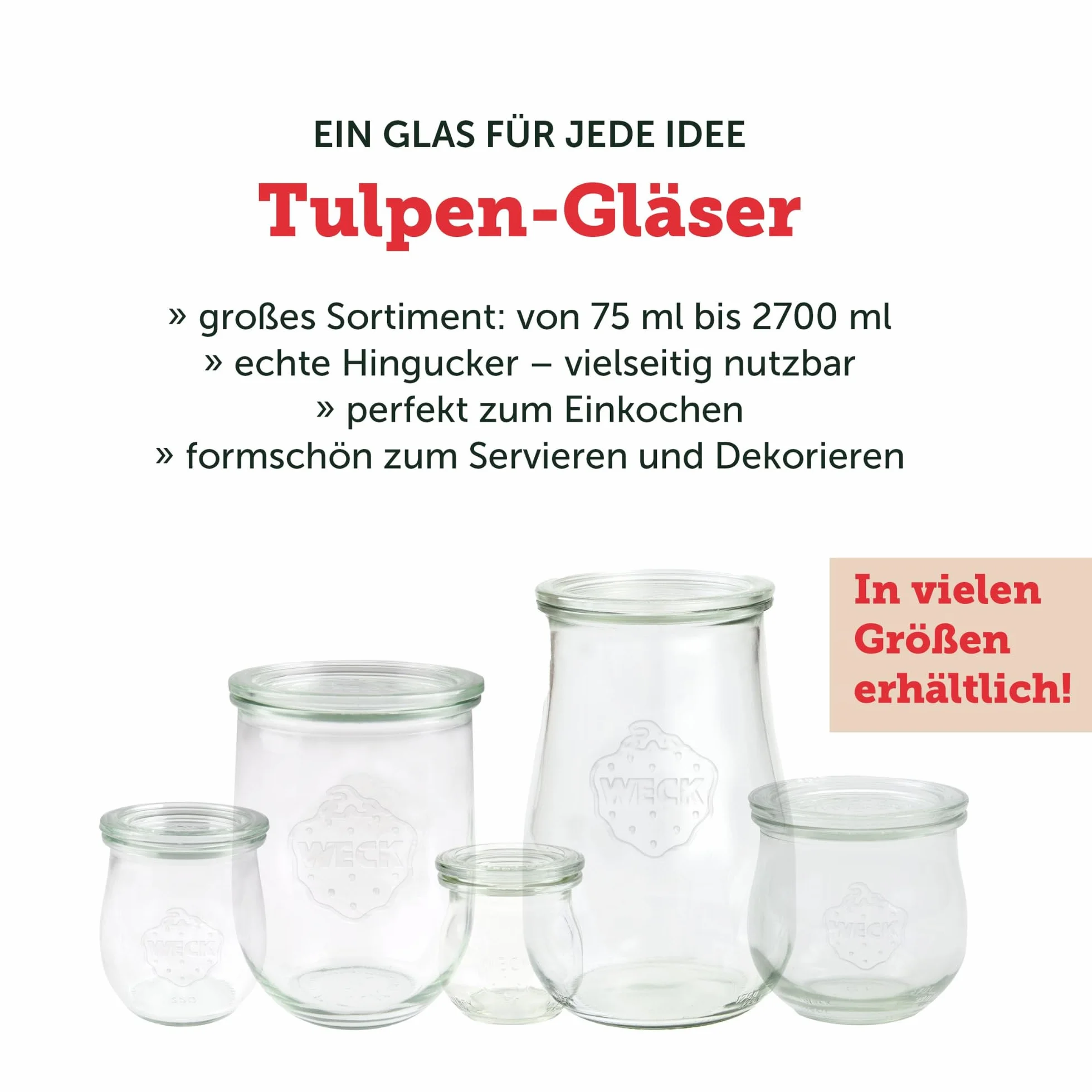 Weck Bicchieri da 580 ml, set da 6 pezzi con coperchi, a forma di tulipano, robusti e impilabili, ideali per Meal Prep, Overnight Oats, dessert e marmellata, riutilizzabili, realizzati in Germania
