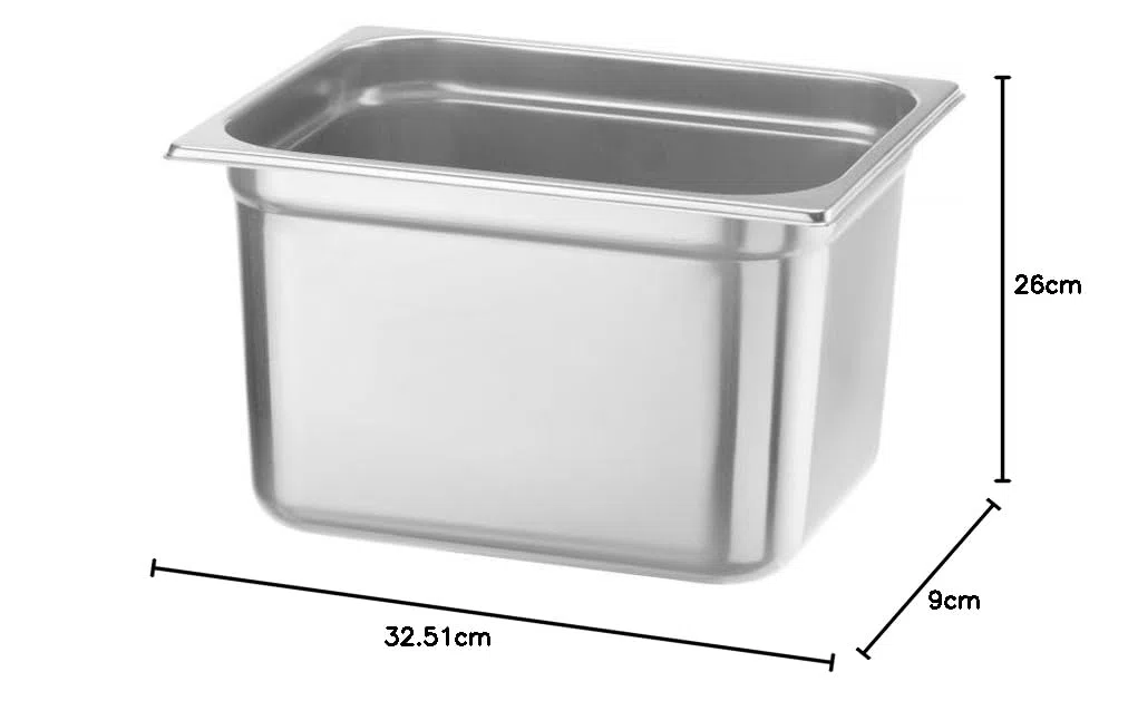 HENDI Contenitore Gastronorm, GN 1/2, resistenza termica -40 °C a 300 °C, compatibile con i forni a convezione, frigoriferi, bagno María, chafing dishes, 6.5L, 325x265x(H) 100mm, acciaio inox 18/10