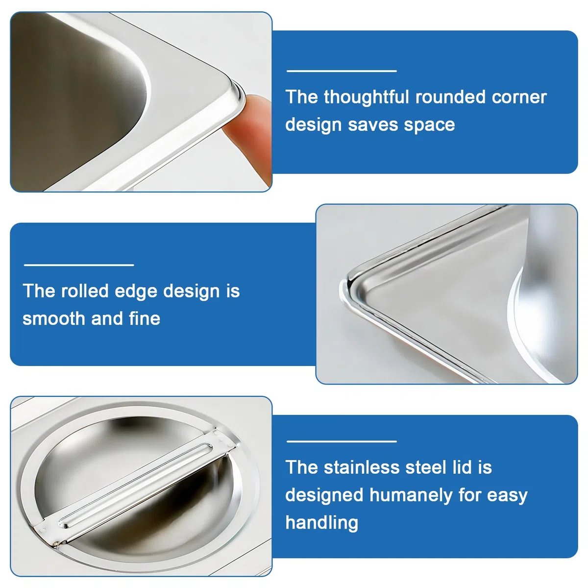 Set di 2 vaschette per il paniere in acciaio inox con coperchio, impilabili per ristoranti, feste di famiglia, accessori per la gastronomia (32,5 x 17,5 x 6,5 cm)