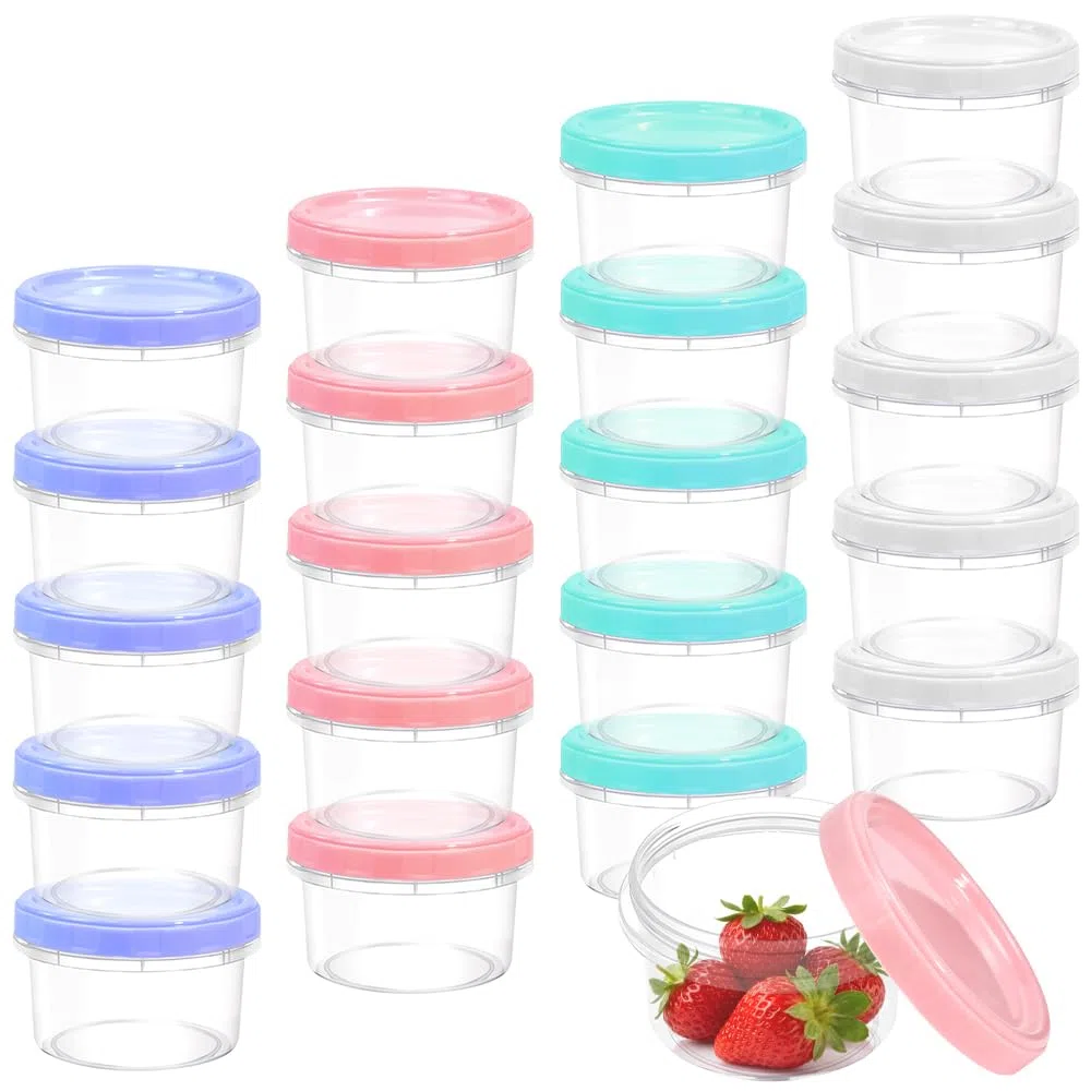 20 Pezzi Contenitori Ermetici per Alimenti Piccoli 200ML Barattoli in Plastica Riutilizzabile con Coperchio Vasetti di Conservazione Ermetici Trasparenti per Yogurt Marmellata Snack