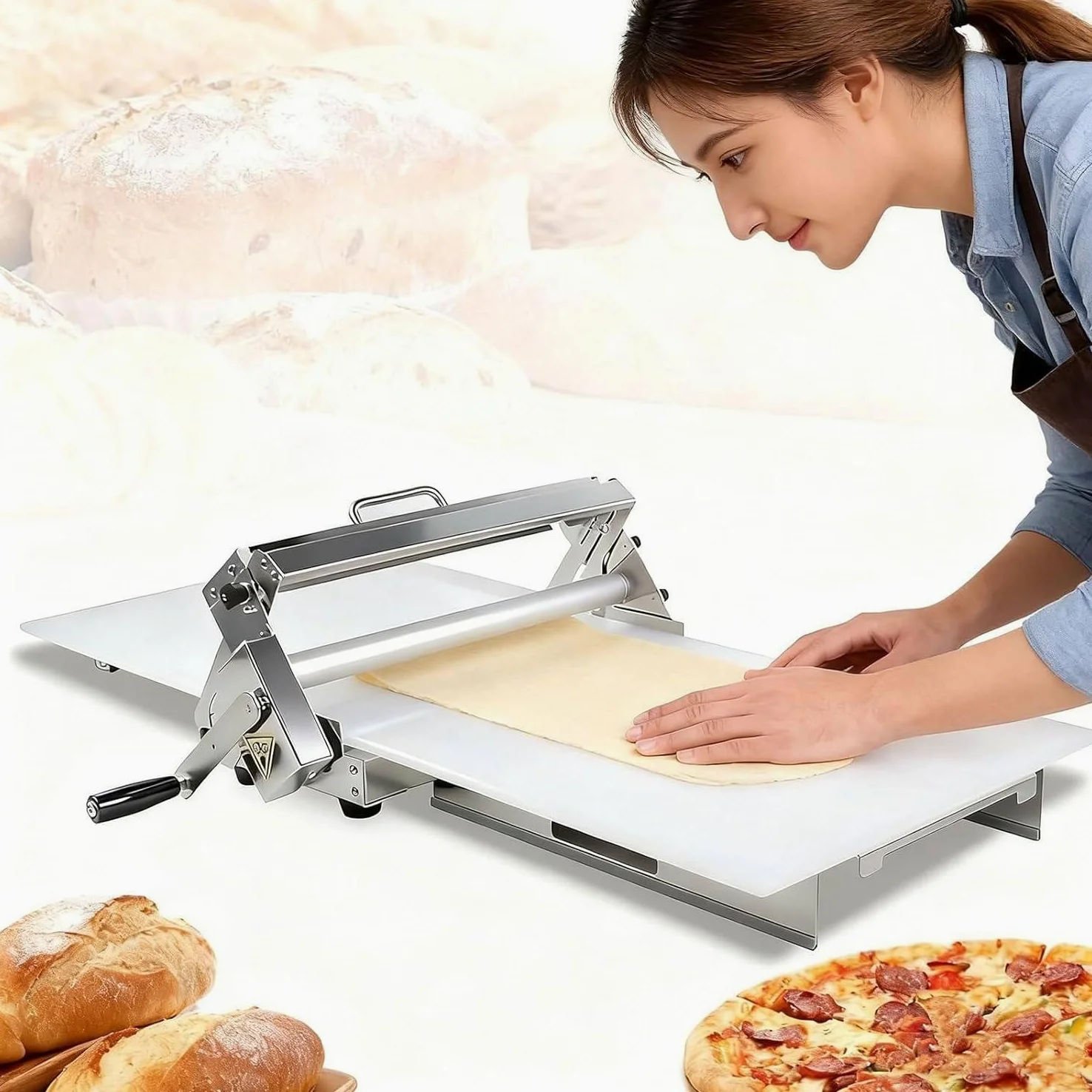 Laminatore per pasta per croissant, sfogliatrice commerciale per pasta, spessore della macchina per pasta regolabile da 0 a 25 mm, acciaio inossidabile, macchina da tavolo per croissant, pasta Type400