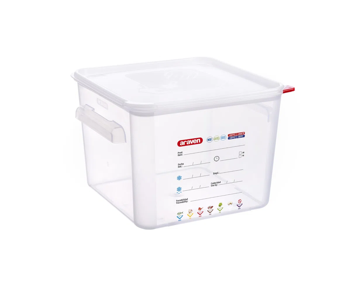 Araven Contenitore quadrato trasparente in polipropilene - 12 litri con coperchio 290x290x210