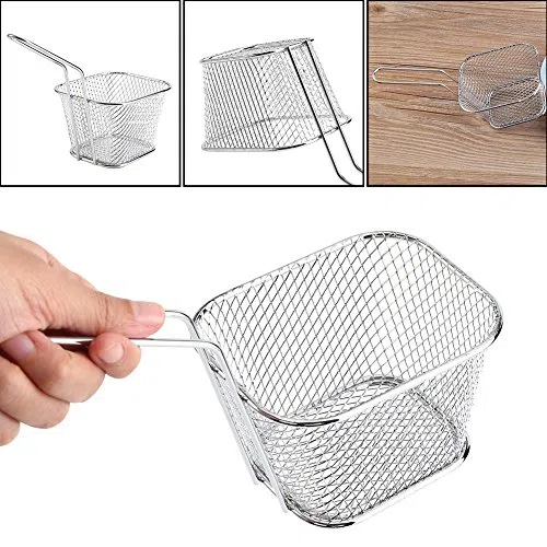 8 mini cesti per patatine fritte in acciaio inossidabile, cestello per fritte, scolapasta per friggere, cestello per friggitrice, strumento da per presentazione di cibo.