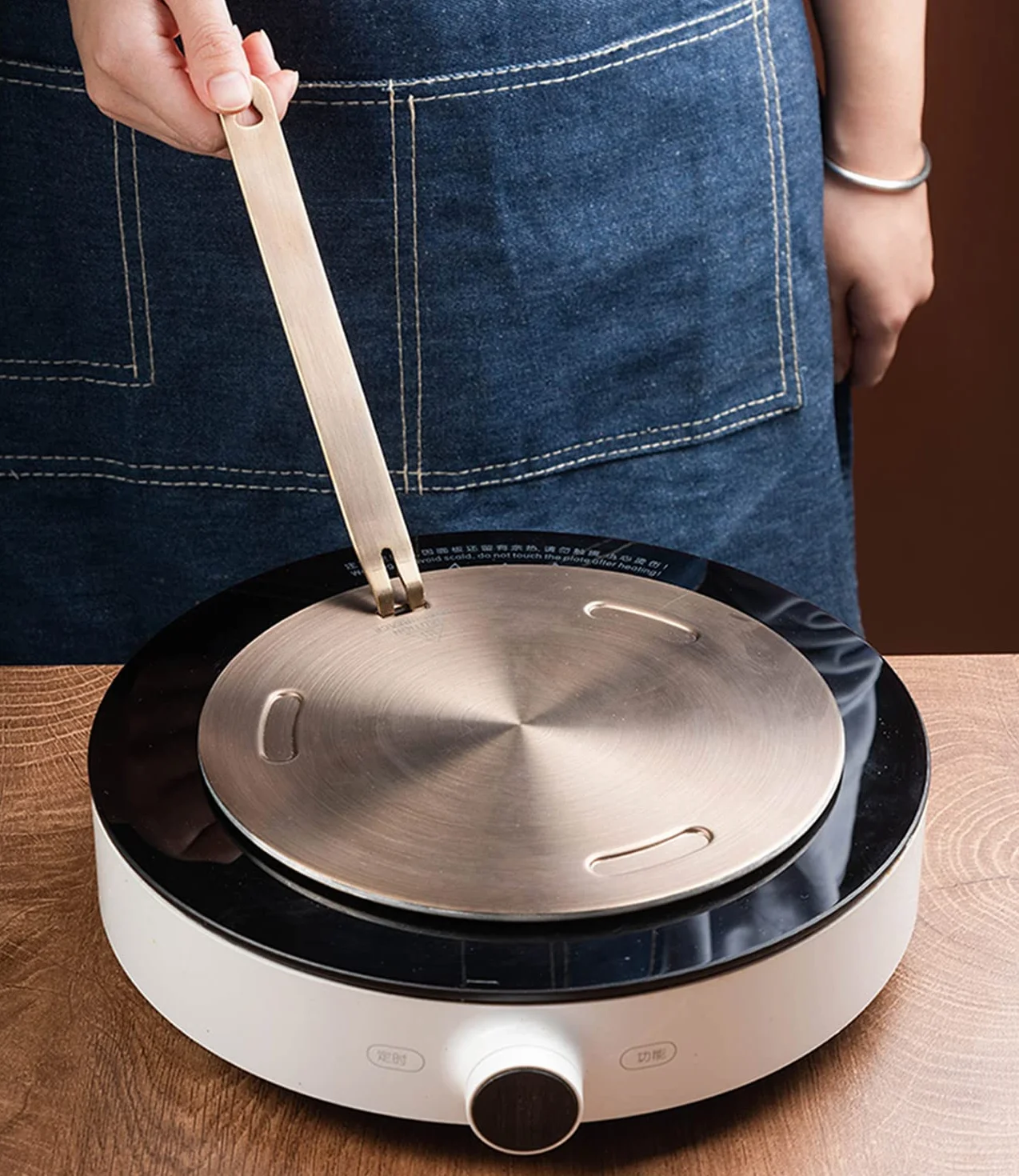 Grouarty - Piastra diffusore di calore da 16,3 cm, in acciaio inox, adattatore per cottura a induzione, piastra per cottura a induzione con manico