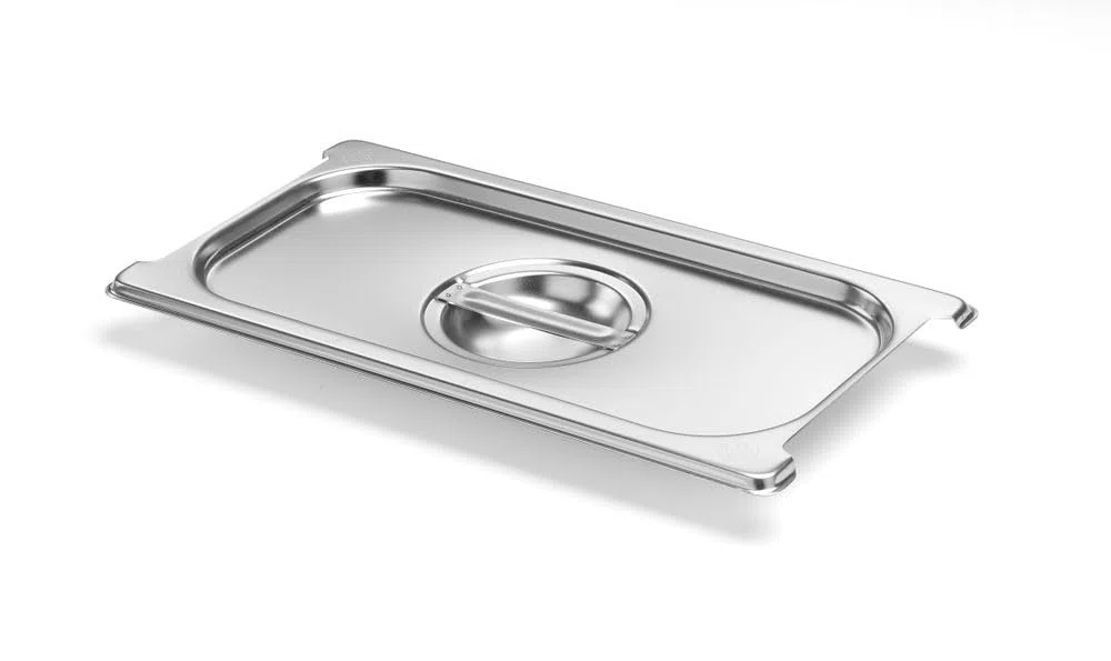 HENDI Coperchio Gastronorm GN 1/3, Budget Line, per contenitori con maniglie retrattili, con impugnatura centrale e intagli laterali, resistenza termica -40 °C a 250 °C, 325x176mm, acciaio inox