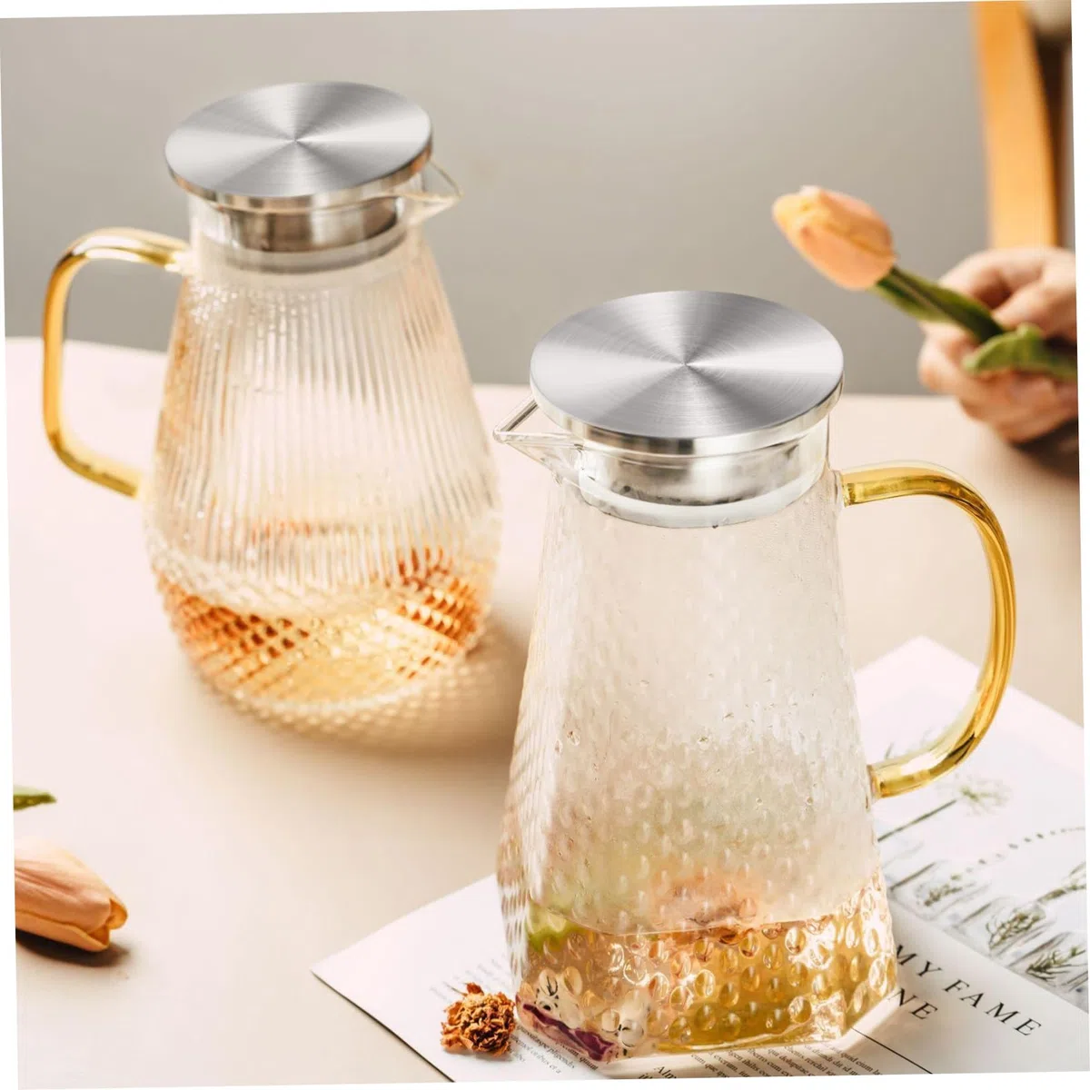 DOITOOL 3 pezzi Coperchio Della Caraffa Impermeabile Inox Coperchio Di Jug Freddo Con Doppia Uscite Per Facile Versare Accessorio Pratico Per Ristoranti E Case