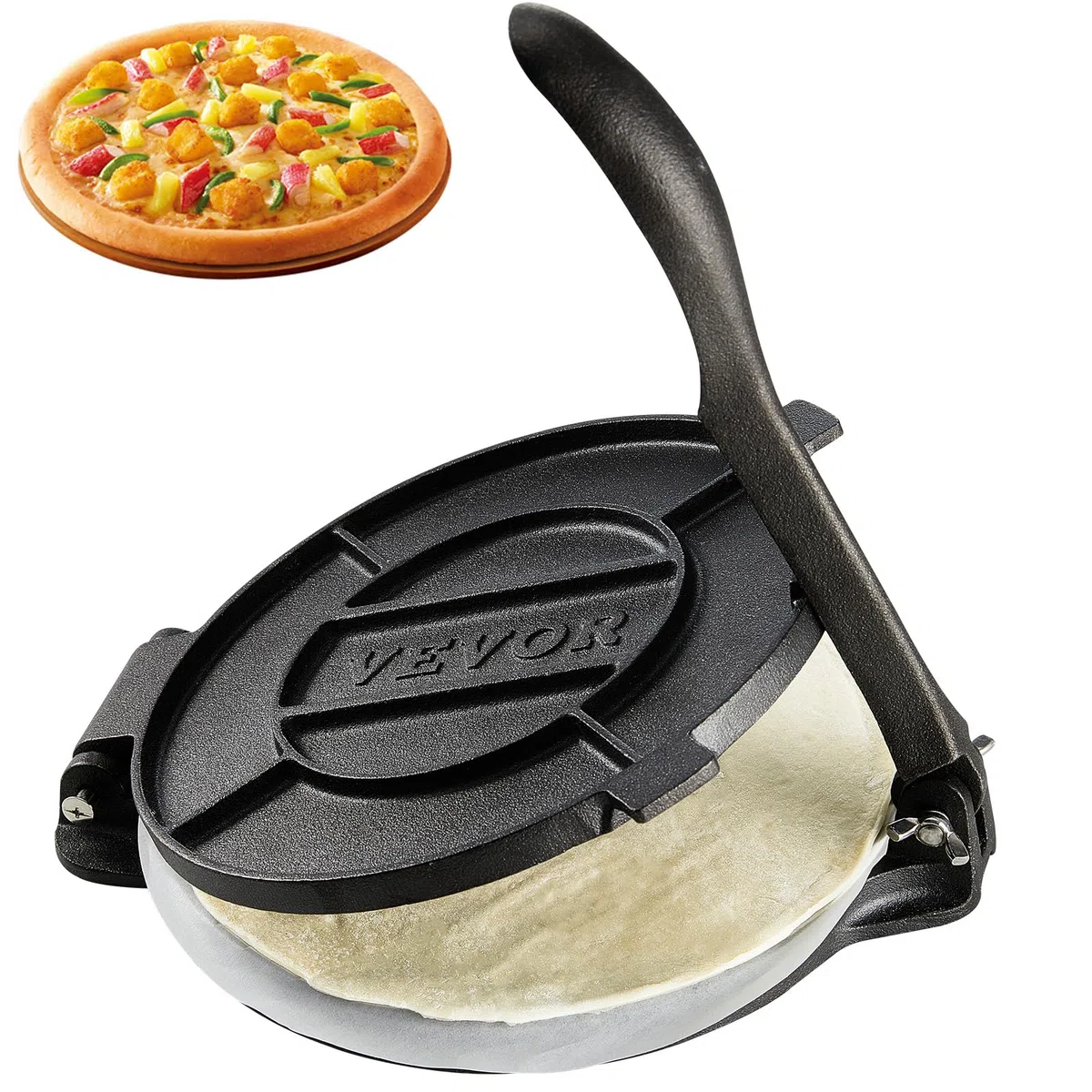 VEVOR Pressa Manuale per Tortilla, Pressa per Taco Diametro 20 cm, Pressa per Tortilla Piadine in Ghisa, Pressa Manuale per Tortilla con 100 Pezzi di Carta da Forno, Macchina per Impasto di Tortilla