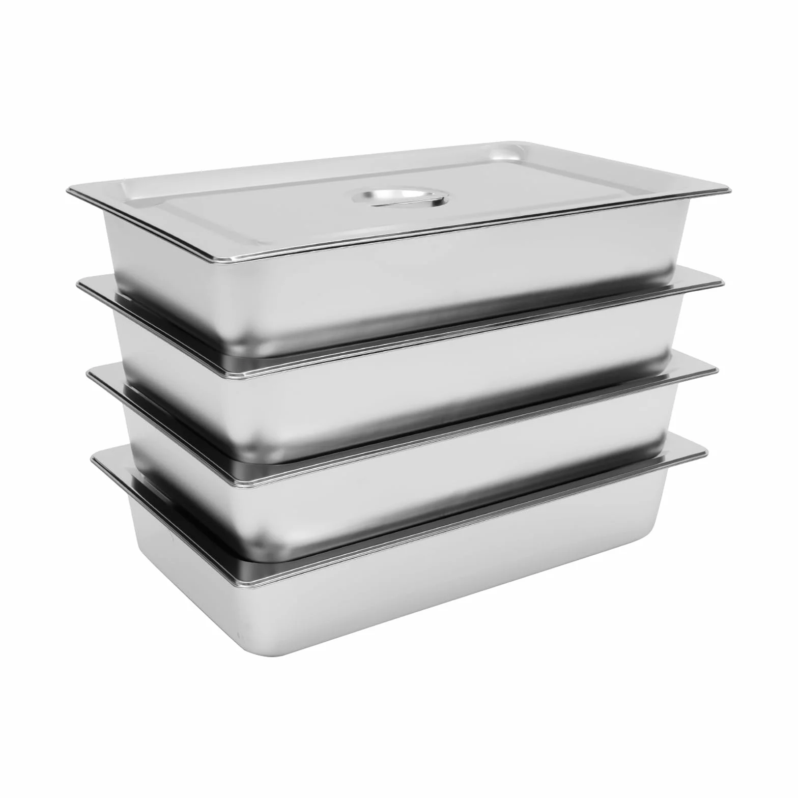 Treeisland Contenitori Gastronorm, 4 Contenitori in Acciaio Inox con Coperchio per Alimenti, Contenitori in Acciaio Inox per il Mantenimento in Calore di Cibi, Torte, Teglie per Hotel