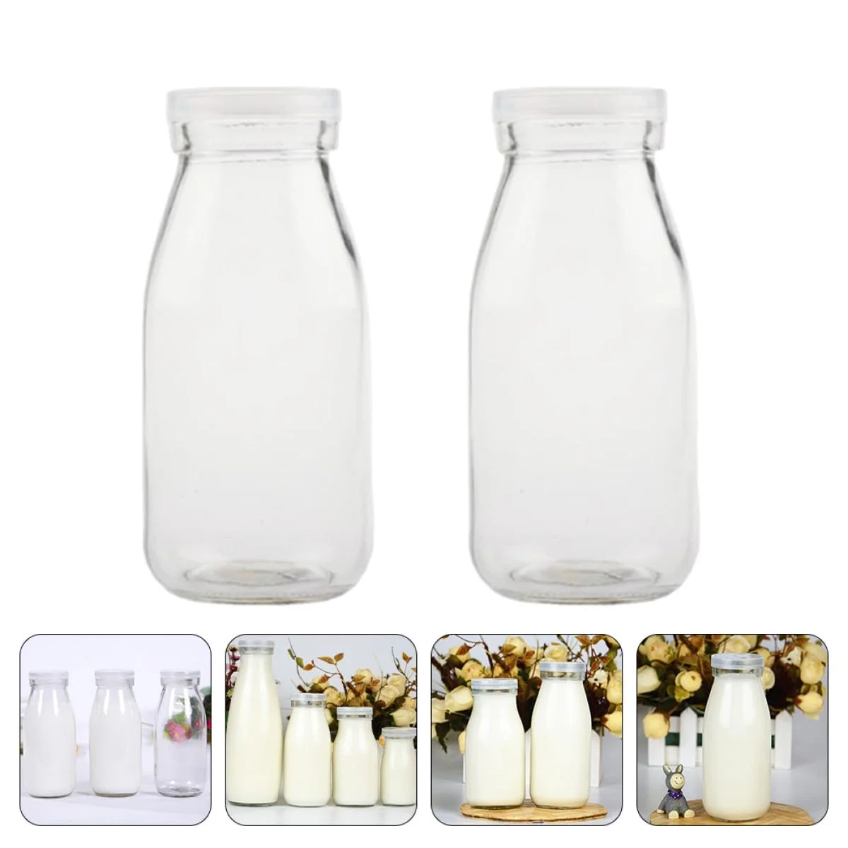 Toyvian Set 2 Bottiglie per Latte da 250ml in Vetro e Plastica Coperchio, Facili da Trasportare e Buona Tenuta, per Famiglie e Ristoranti