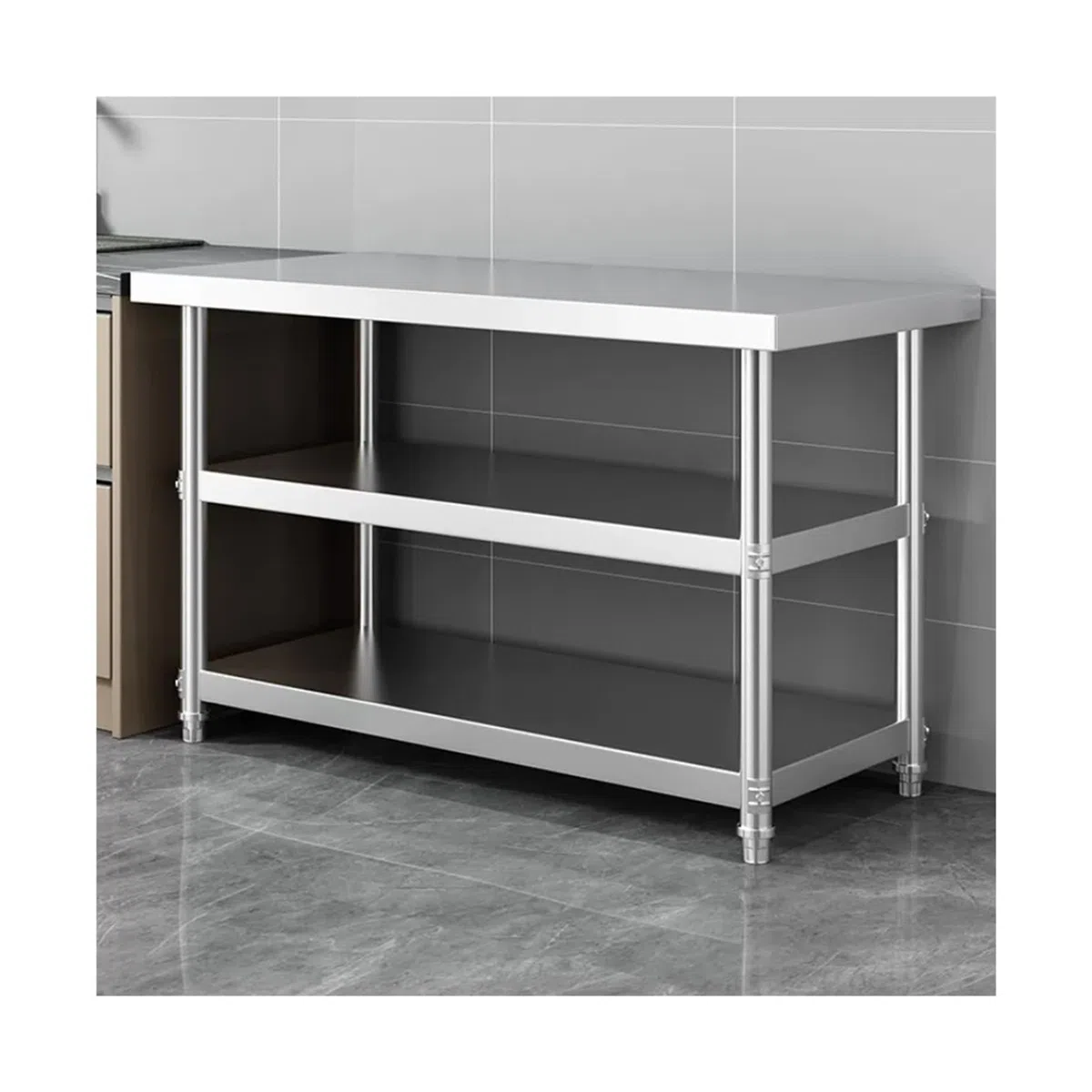 Tavolo Inox 3 Ripiani Banco Da Lavoro Professionale(45x45cm) | Banco da lavoro rinforzato, spessore 40mm, piedini regolabili, portata 150kg per isola cucina, garag