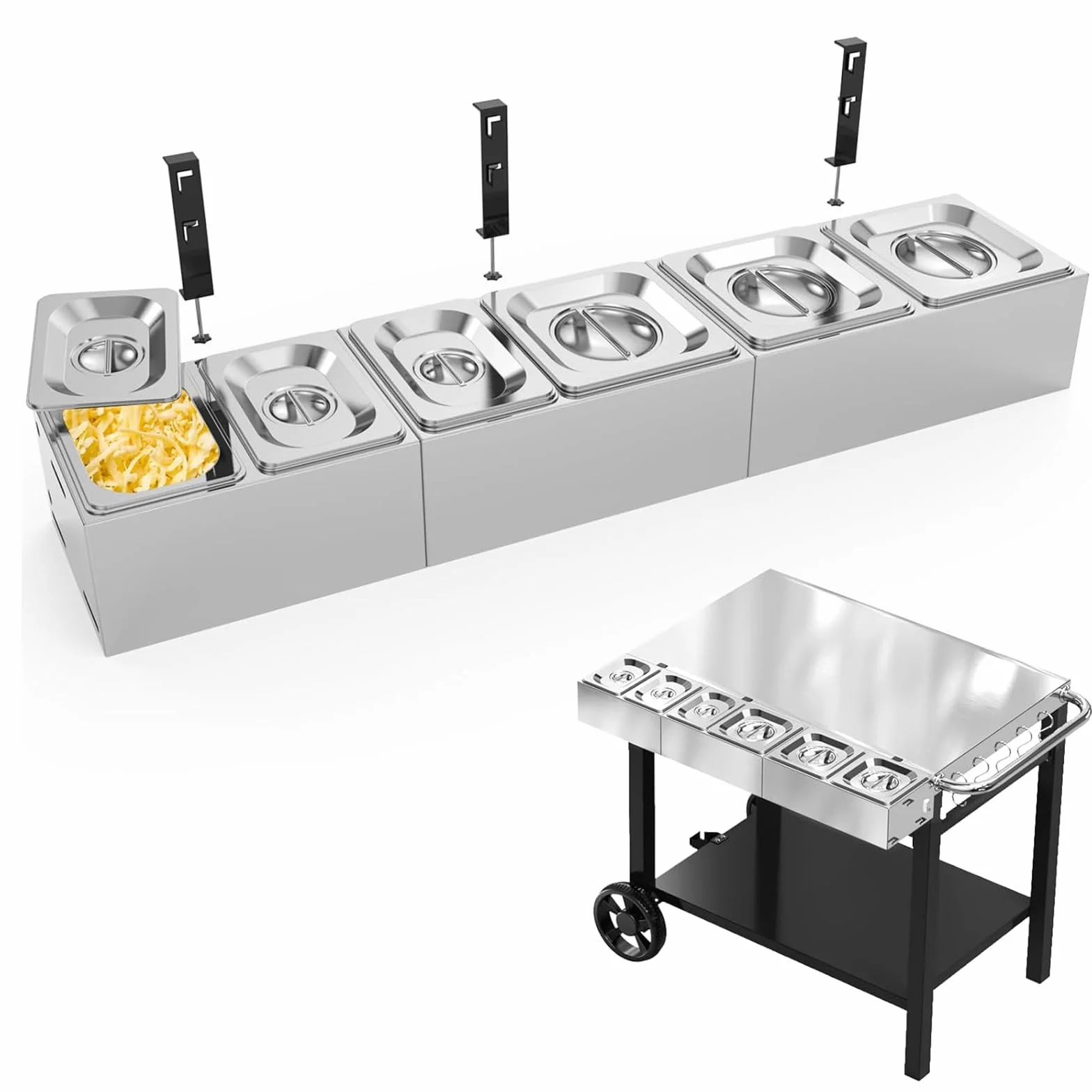 Denmay Contenitori per ingredienti di pizza, contenitori in acciaio inossidabile con coperchio, contenitori per contorni per barbecue e cucina, accessori per pizza in acciaio inossidabile, set da 6