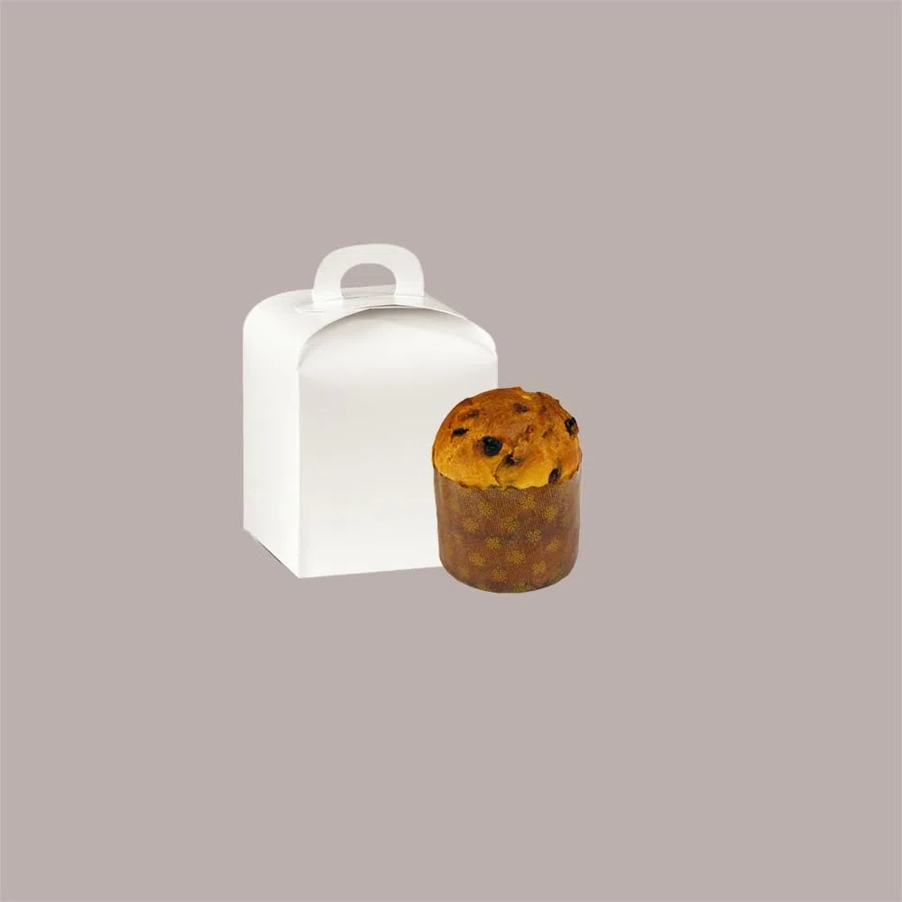 Lucgel Scatola per Confezione Regalo Porta Piccolo Panettone da 100gr in Cartoncino Fibra Bianco 10x10x10 cm - 20 Pezzi -