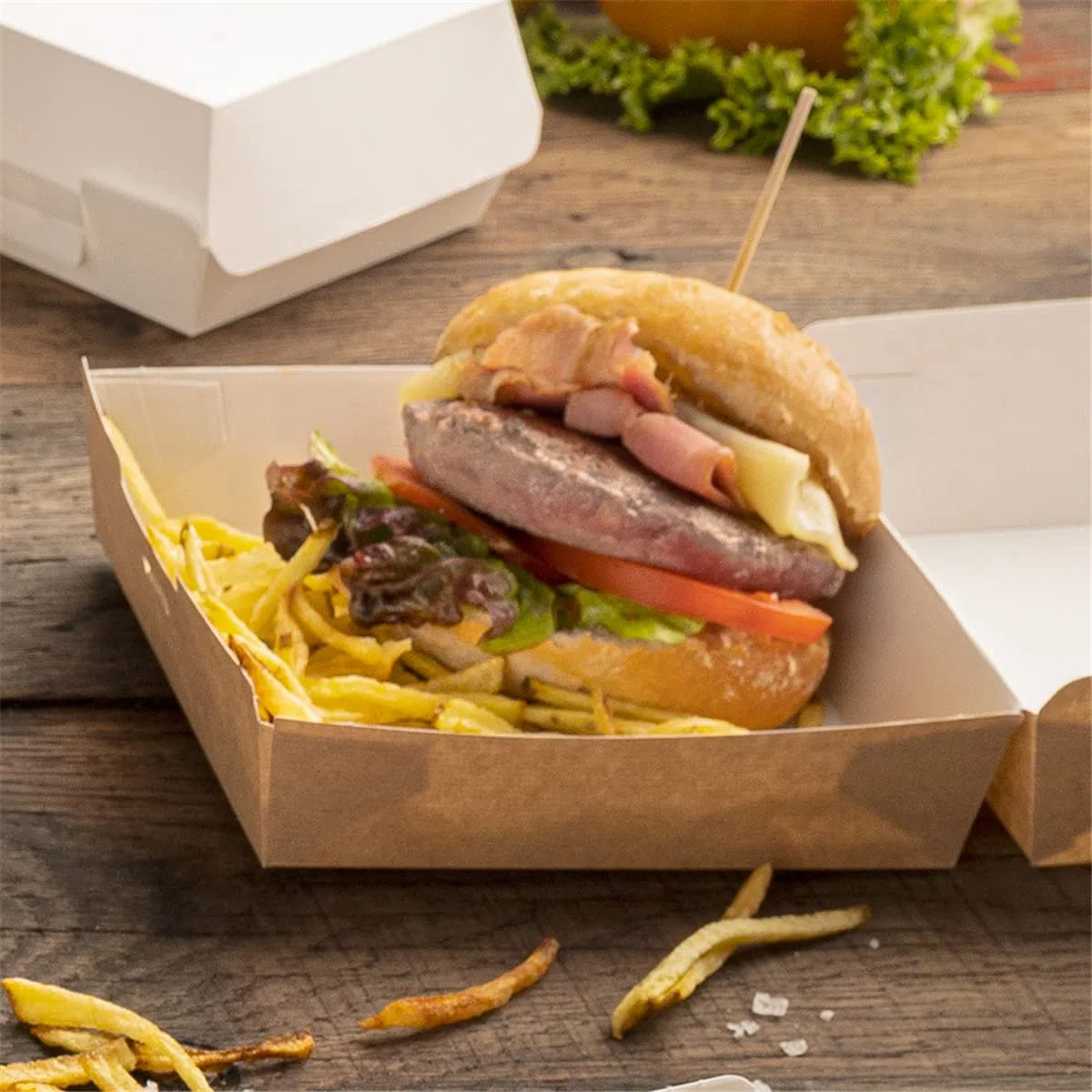 50 pezzi - Conchiglie Hamburger 'Thepack' 220 G/M2 14,2 x 13,7 x 6,1 cm naturale cartone ondulato Nano-Micro