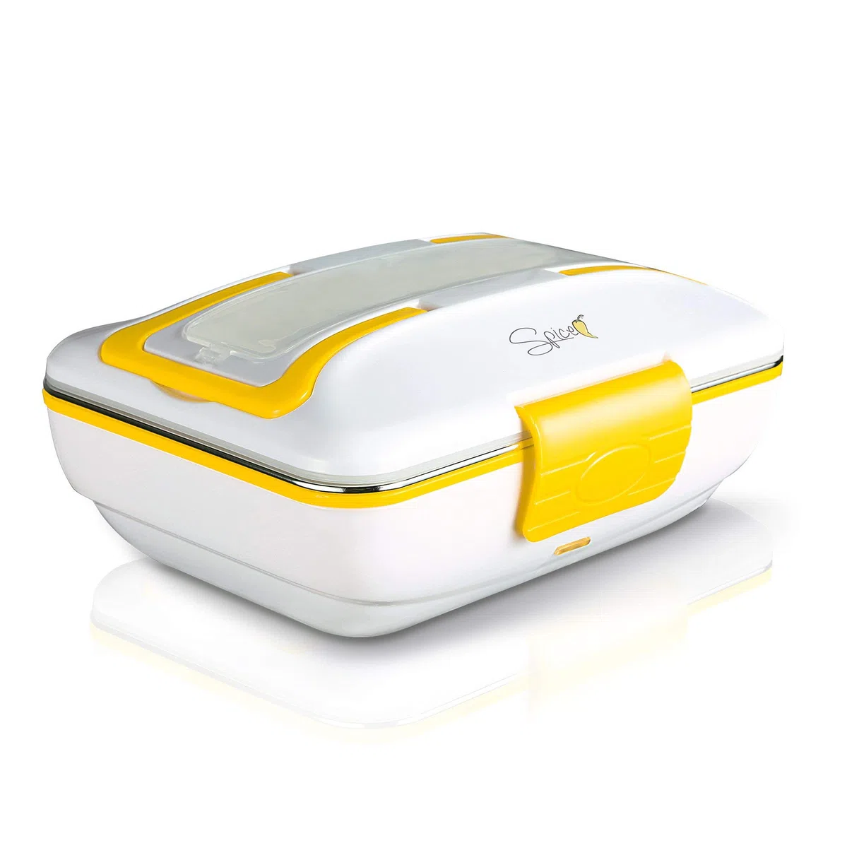 SPICE Amarillo Trio Scaldavivande Elettrico, 3 Scomparti Estraibili in Acciaio Inox con Chiusura Sigillante, Giallo, 0.9L