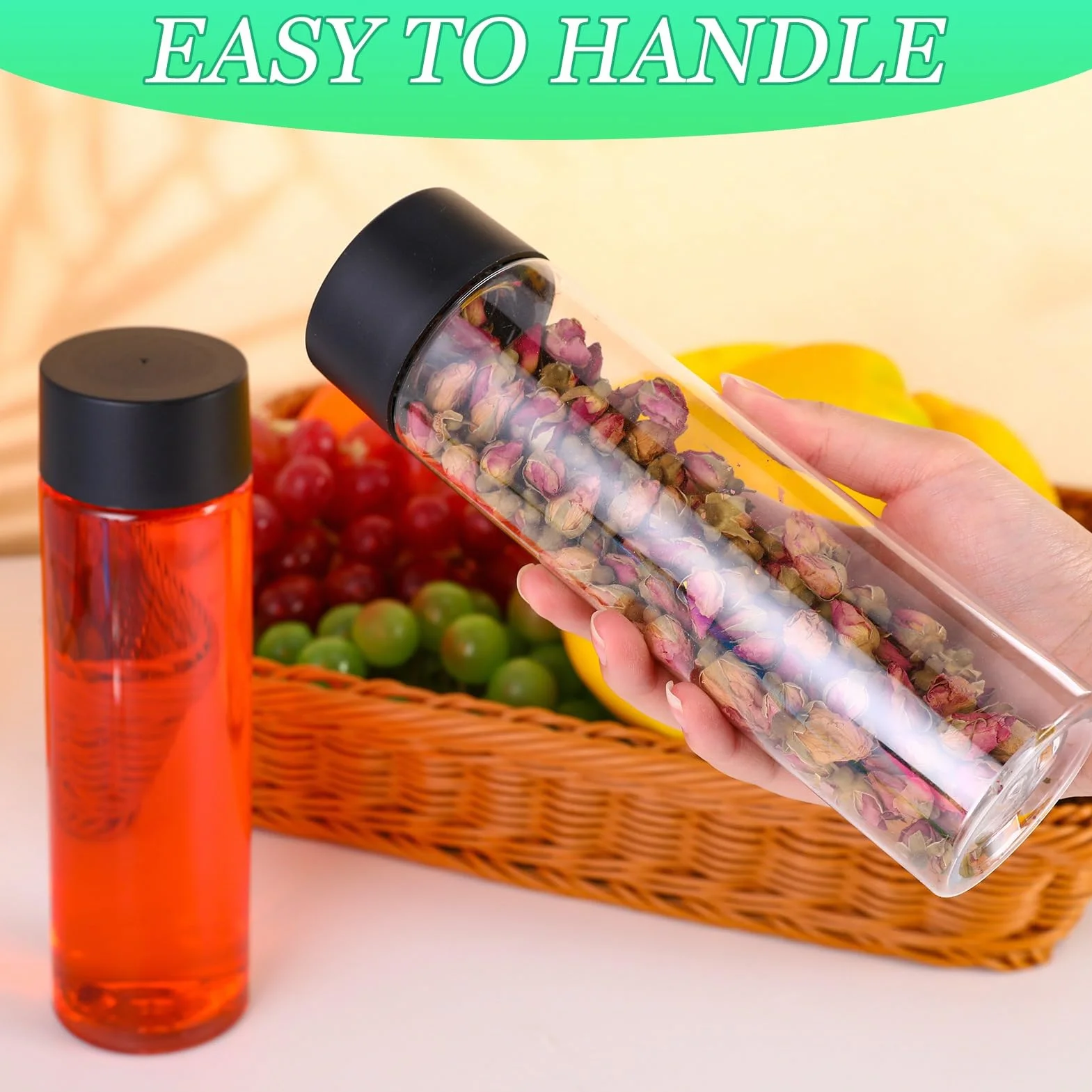 Lvefyti 6 bottiglie per smoothie da 400 ml, riutilizzabili, vuote per il riempimento, bottiglie di plastica con coperchio, adesivo imbuto, spazzola per la pulizia del succo, latte, frappè
