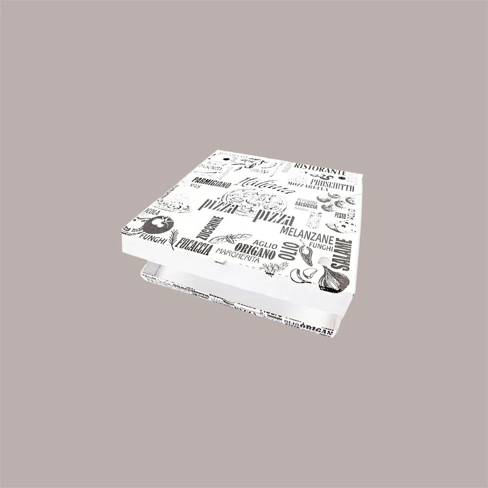 Lucgel Scatole per Pizza da Asporto, 33x33x3 cm, Cartoncino Bianco Stile Vintage, Set da 25 Pezzi
