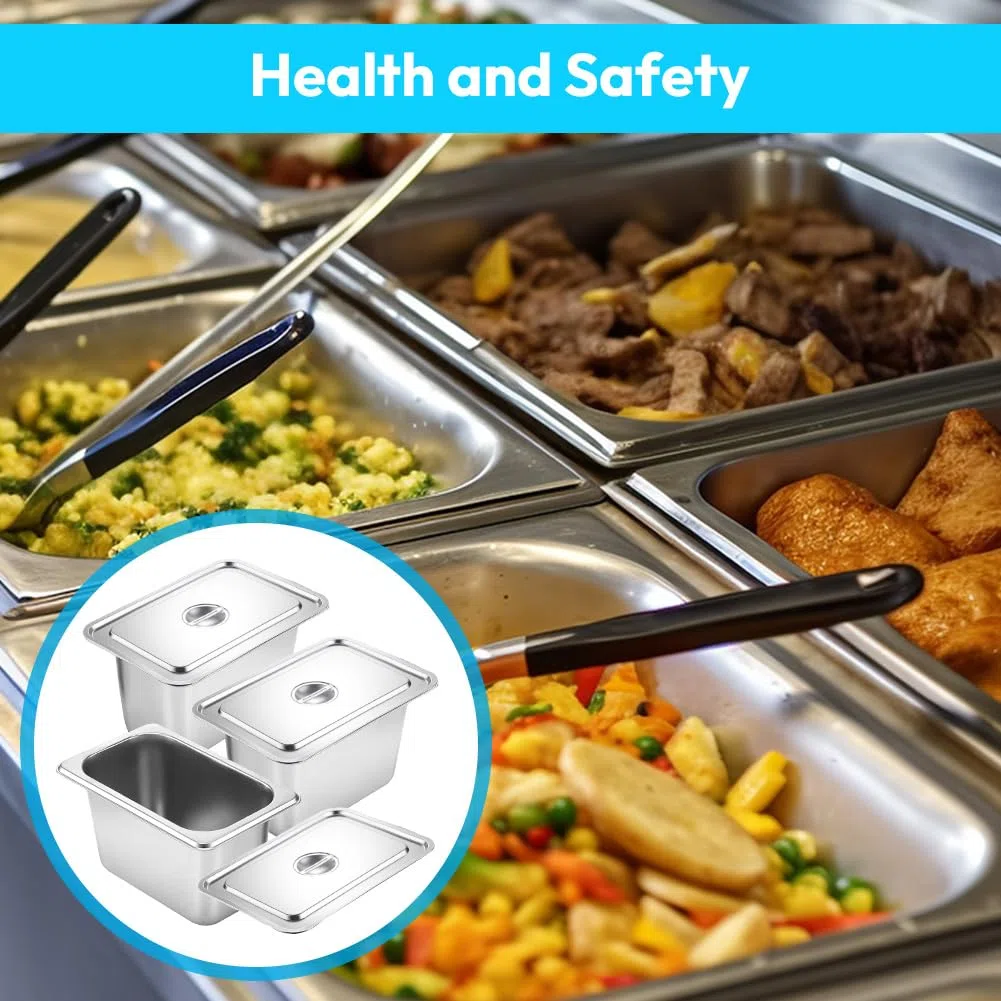 Set di 3 ciotole per alimenti in acciaio inox con coperchio, contenitore GN 1/3, contenitore Gastro e vaschette per il panierstraße, contenitore in acciaio inox per cibi caldi/freddi, catering e
