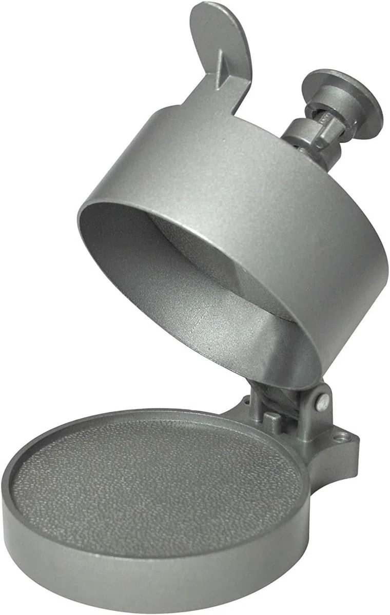CKB LTD Pressa per hamburger, grande, manuale, regolabile, antiaderente, liscia, per hamburger fatti in casa, include 100 fogli di carta cerata 13 x 13 x 21 cm, alluminio (argento)